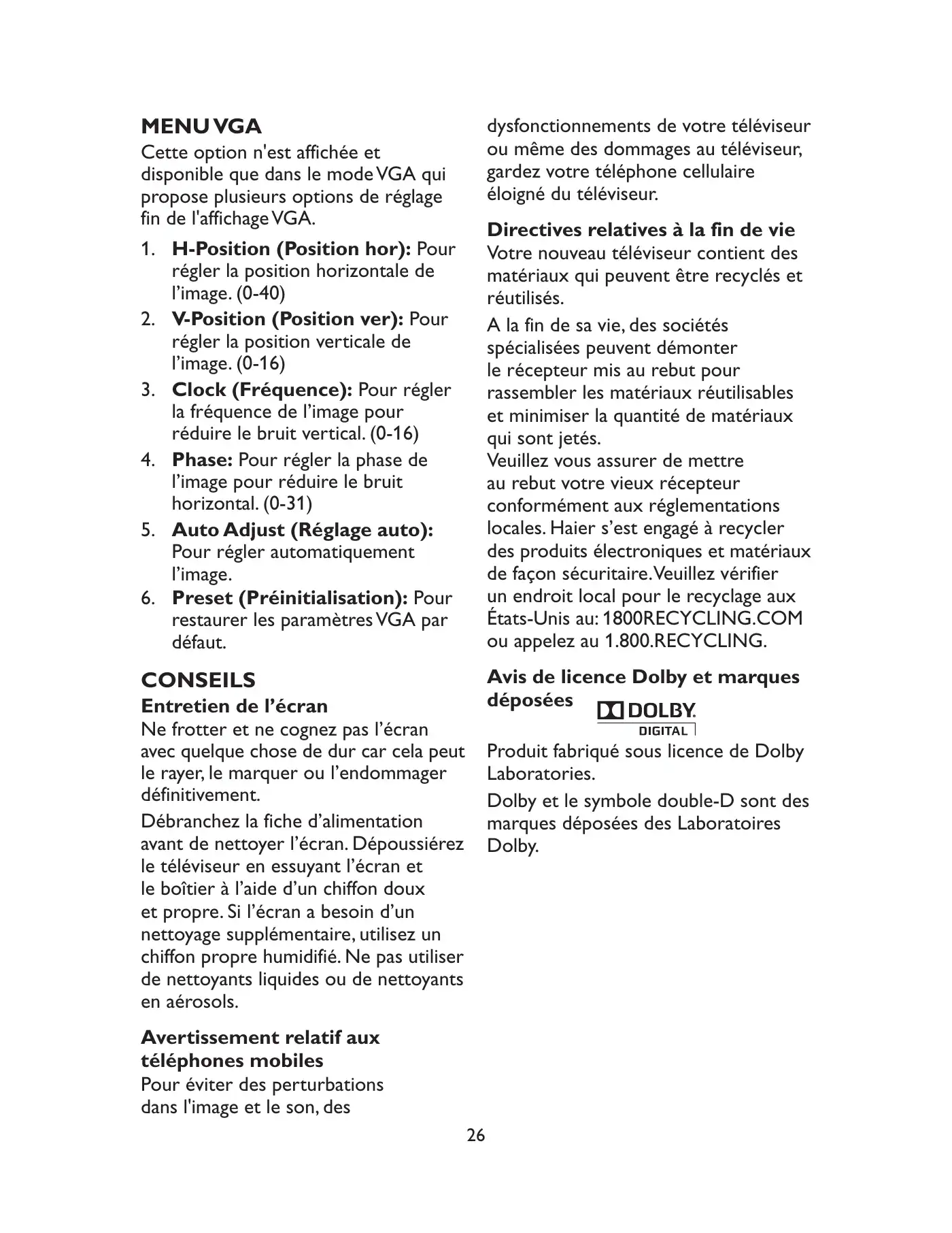 Haier LE19C1320 Owner's Manual Manual pdf 58 page image