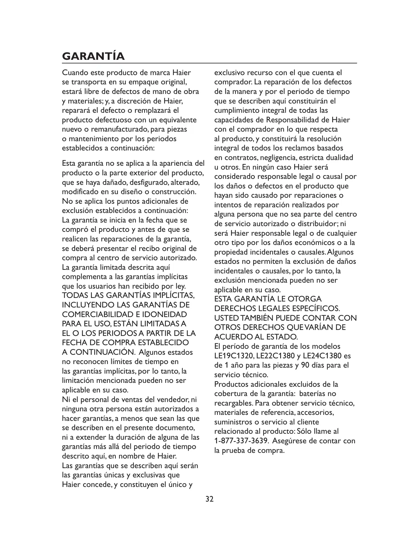 Haier LE19C1320 Owner's Manual Manual pdf 98 page image