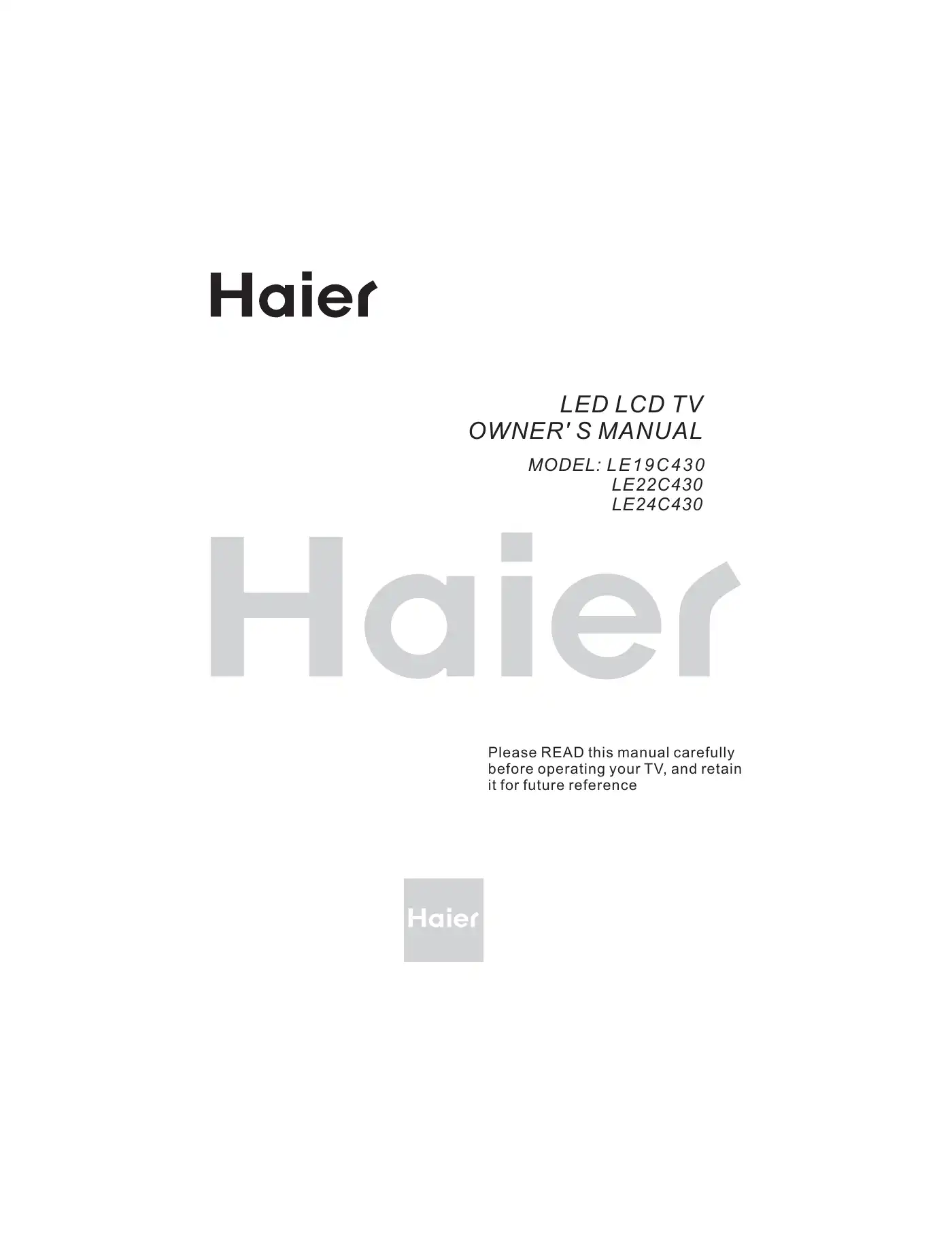 Haier LE19C430 Owner's Manual Manual pdf 1 page image