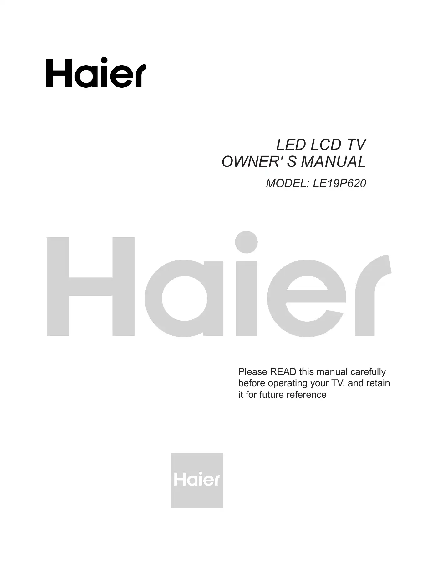 Haier LE19P620 Owner's Manual Manual pdf 1 page image