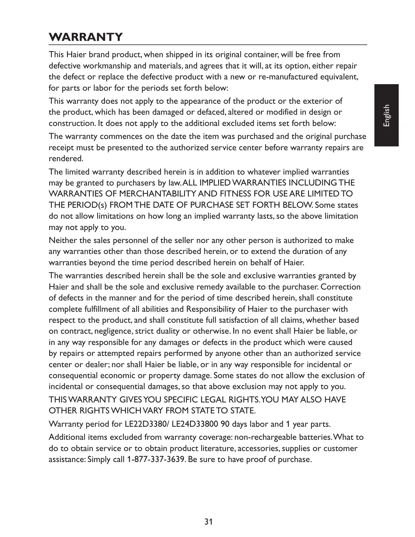 Haier LE22D3380 User Manual Manual pdf 33 page image