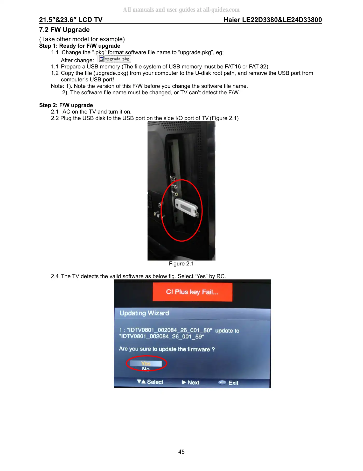 Haier LE22D3380 Service Manual Manual pdf 45 page image