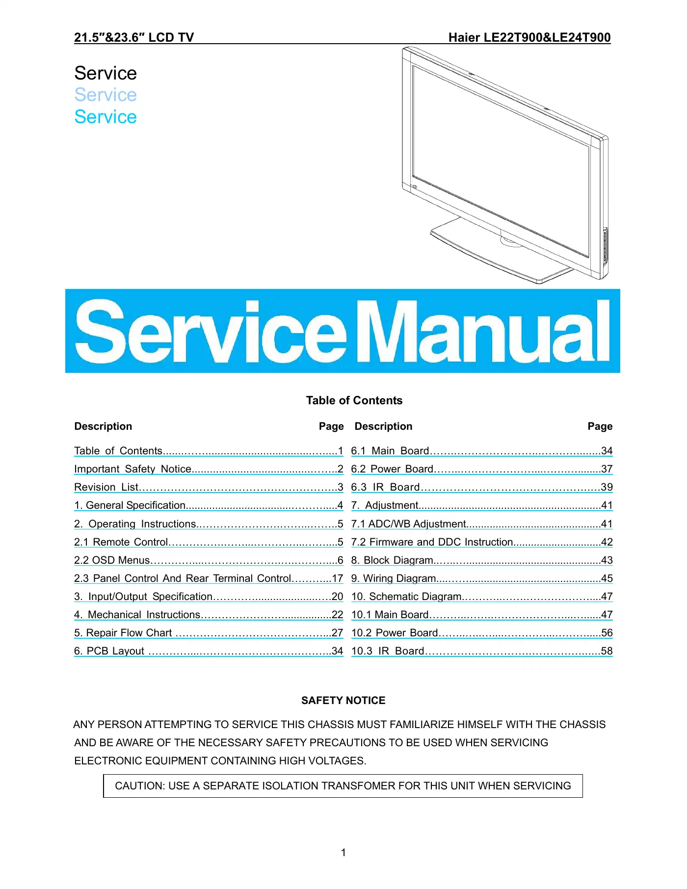 Haier LE22T900 Service Manual Manual pdf 1 page image