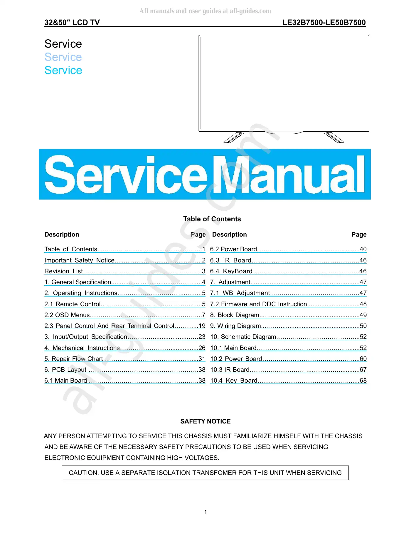 Haier LE32B7500 Service Manual Manual pdf 1 page image
