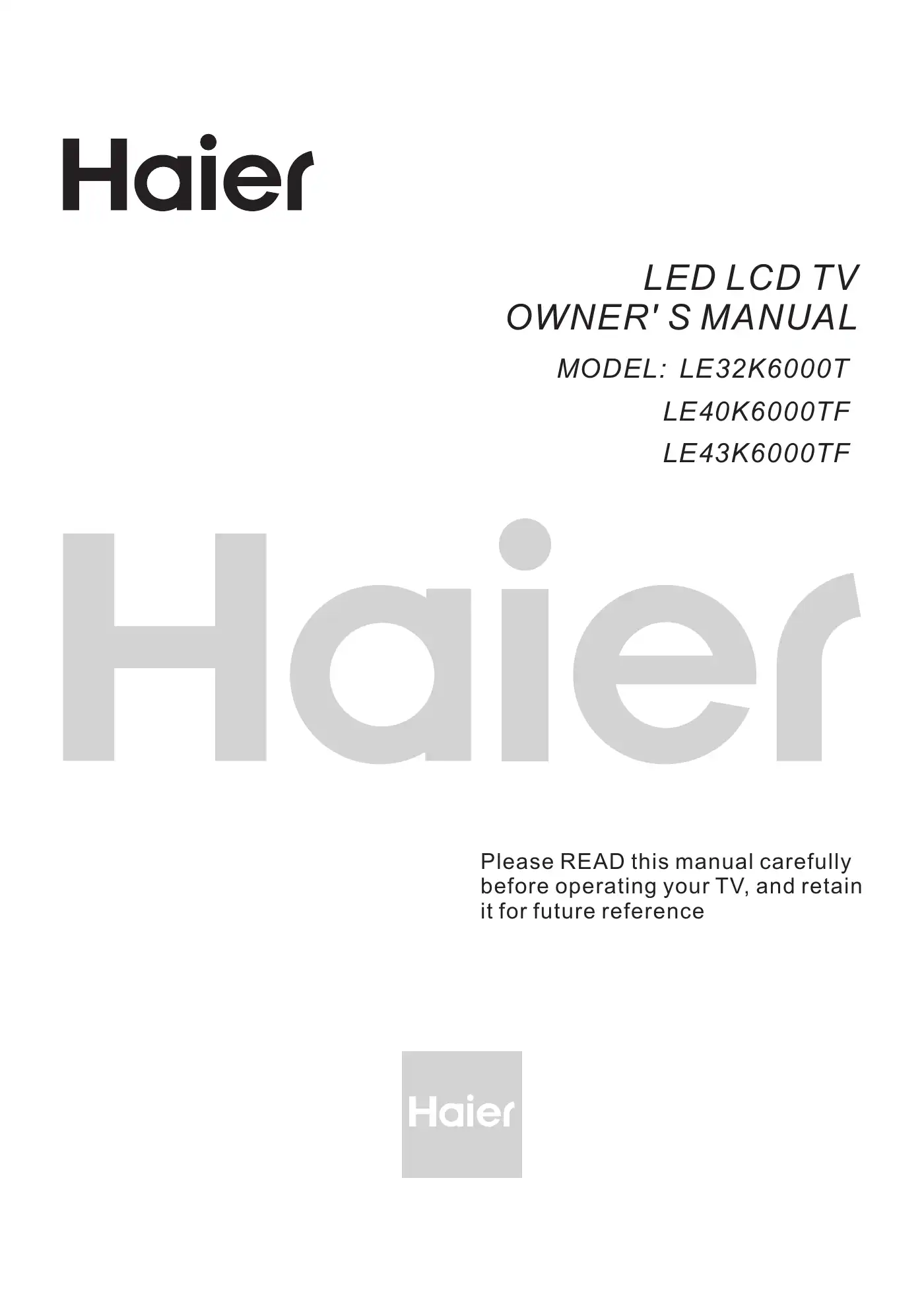 Haier LE32K6000T Owner's Manual Manual pdf 1 page image