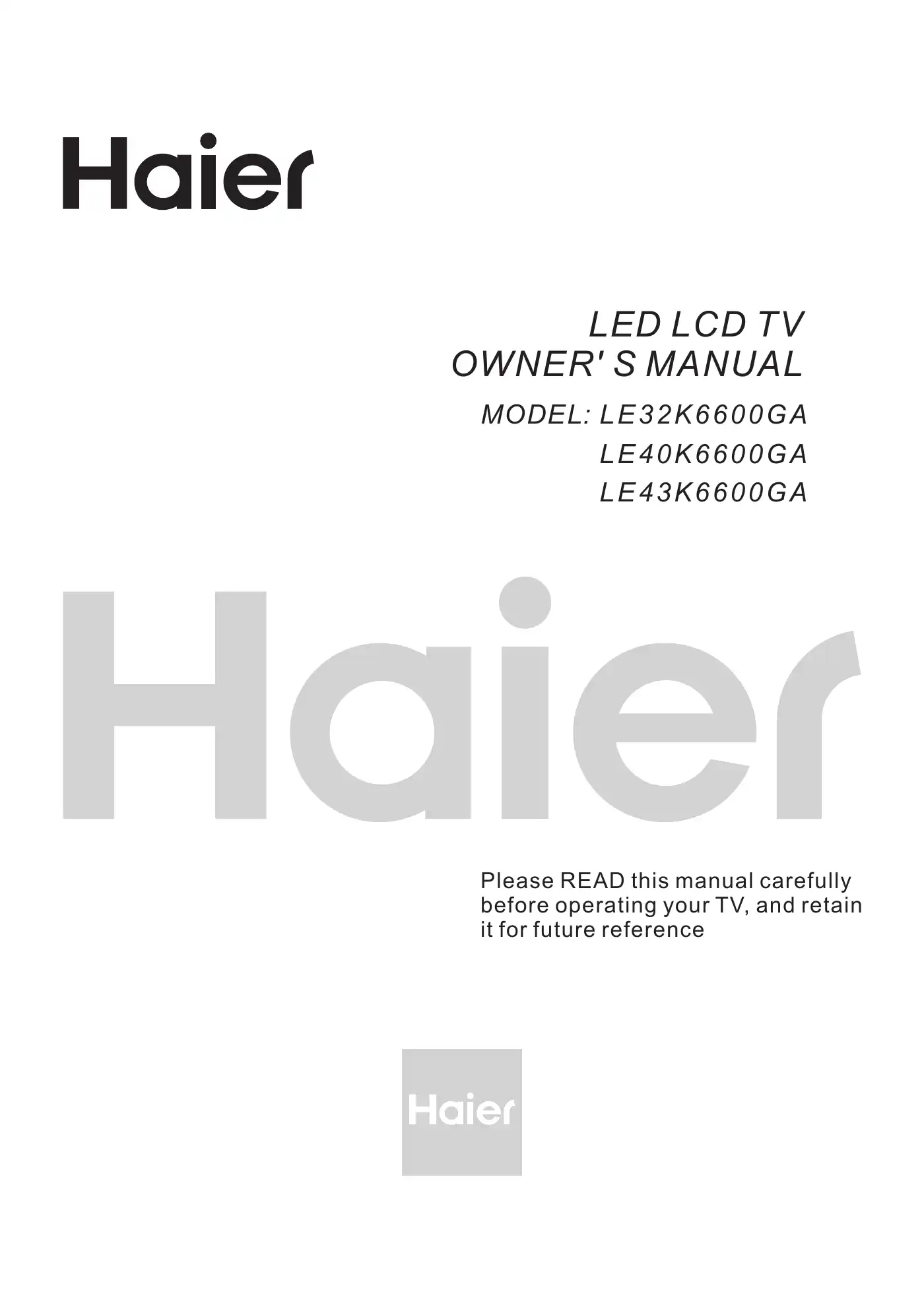 Haier LE32K6600GA Owner's Manual Manual pdf 1 page image