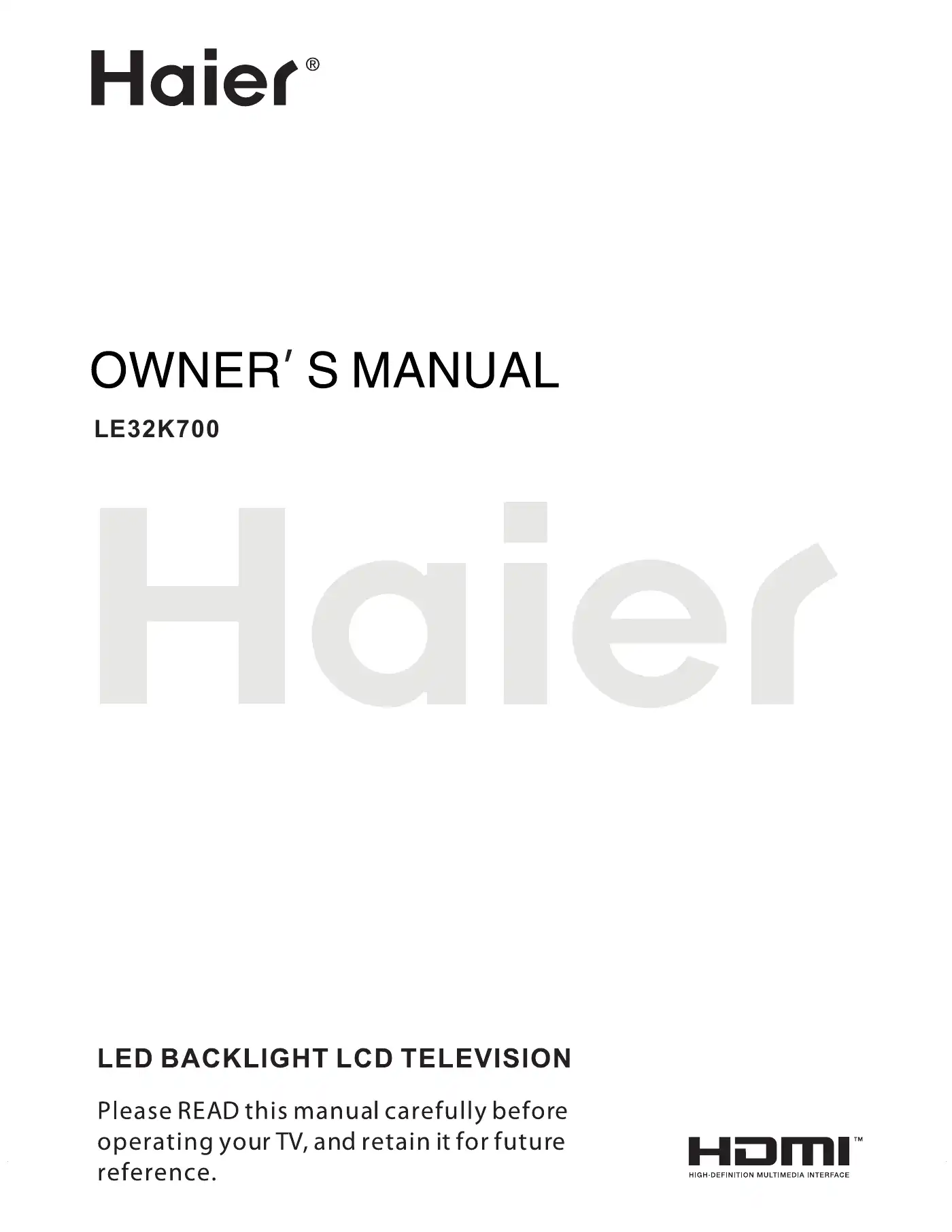 Haier LE32K700 Owner's Manual Manual pdf 1 page image
