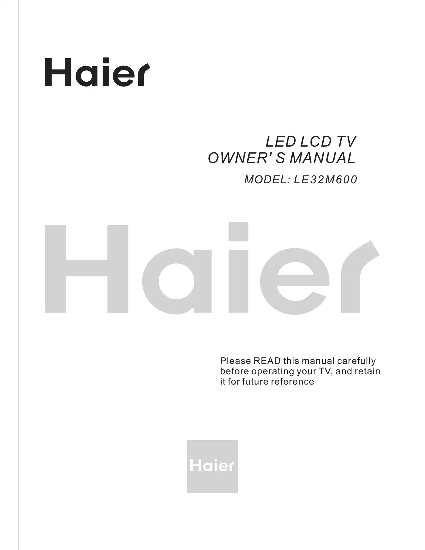 Haier LE32M600 Owner's Manual Manual pdf 1 page image