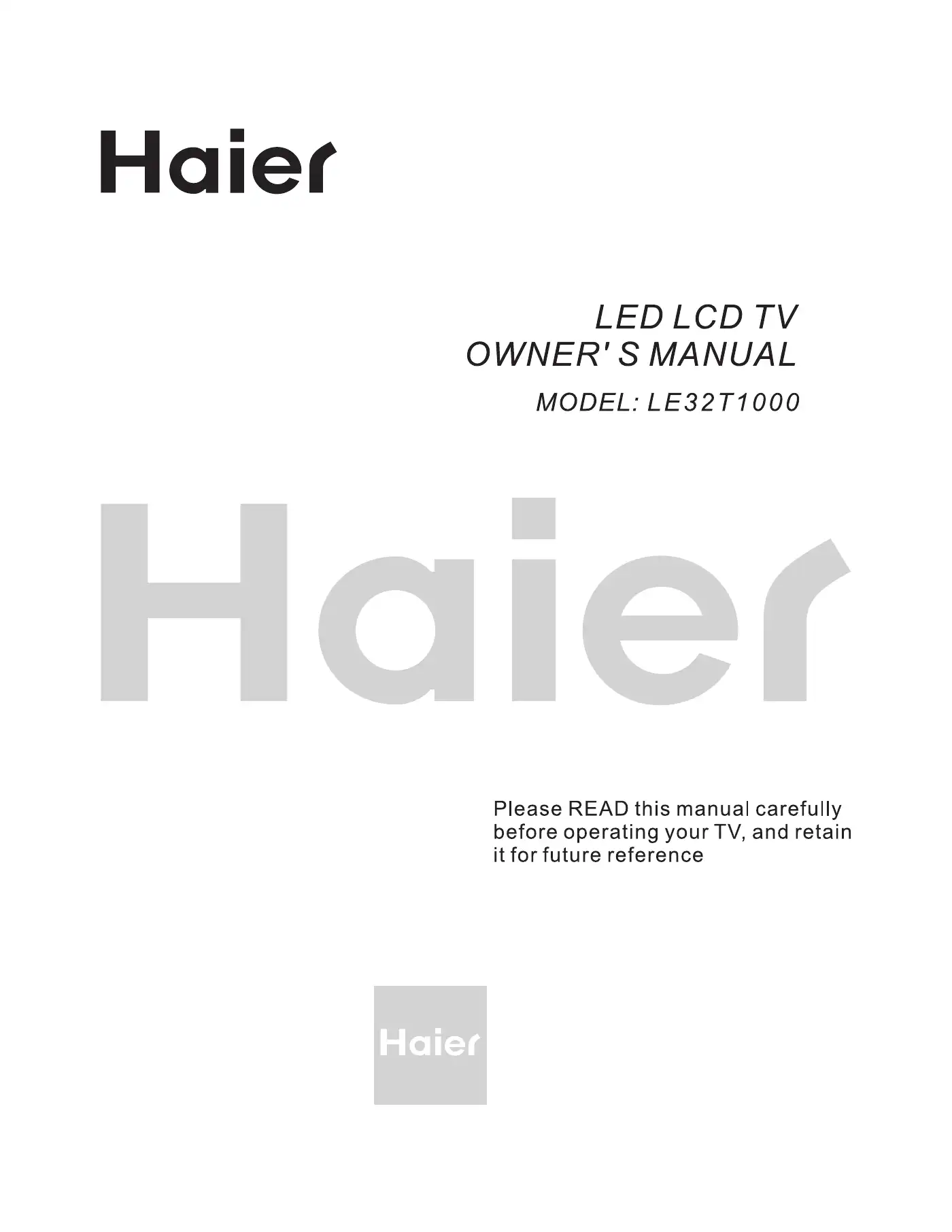 Haier LE32T1000 Owner's Manual Manual pdf 1 page image