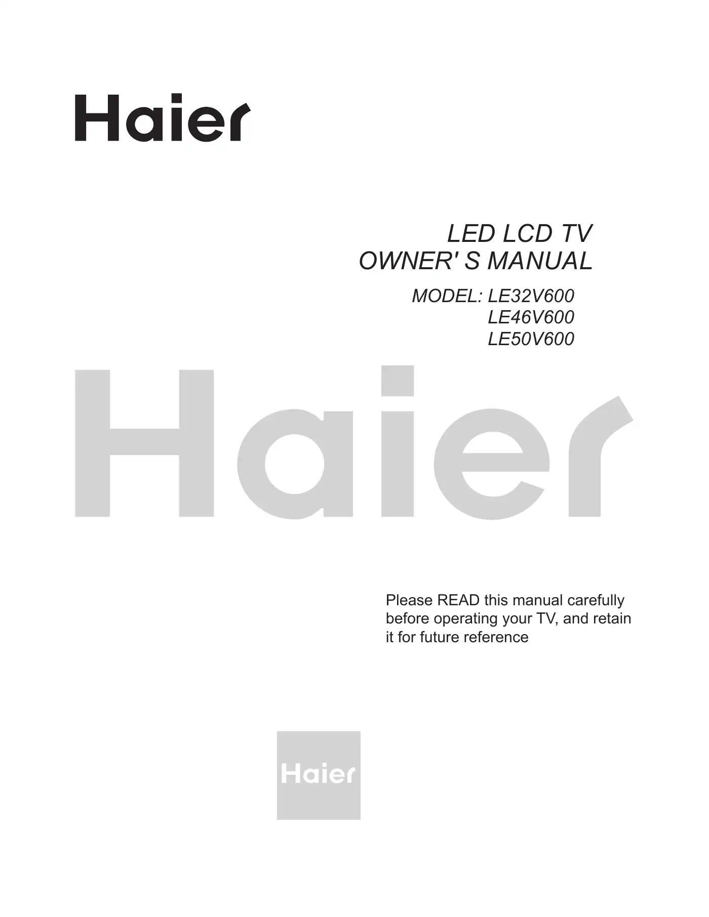 Haier LE32V600 Owner's Manual Manual pdf 1 page image