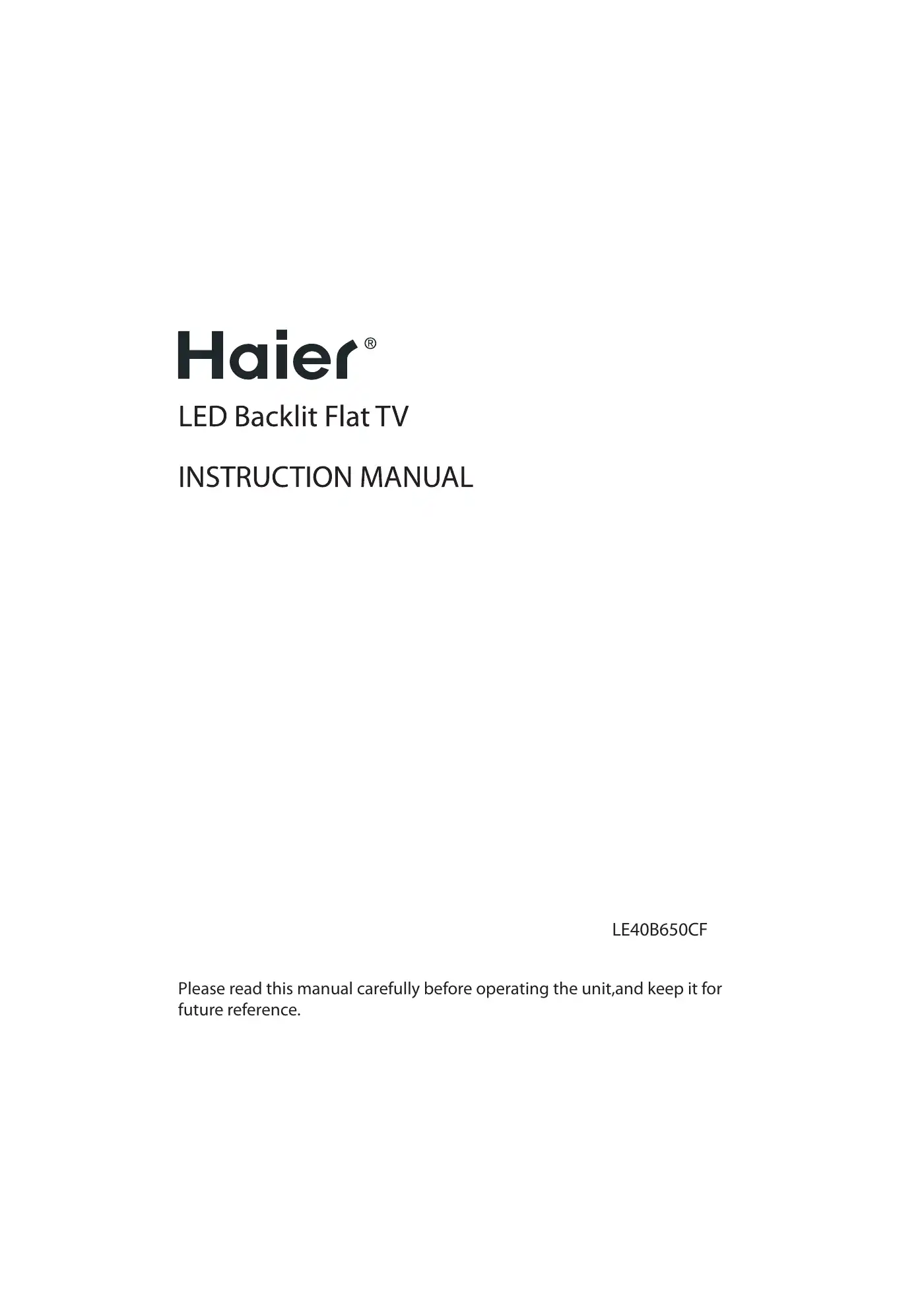 Haier LE40B650CF Instruction Manual Manual pdf 1 page image