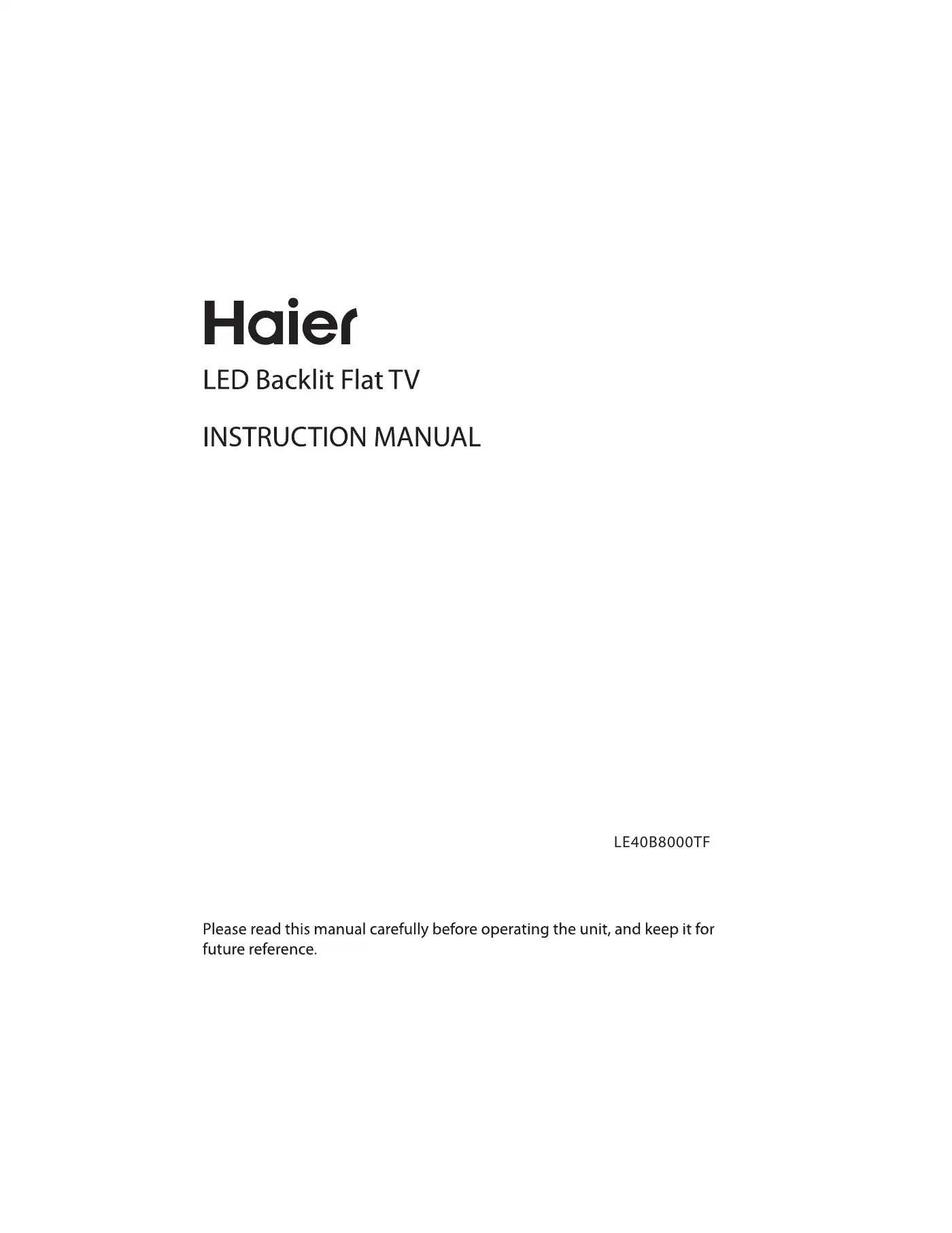 Haier LE40B8000TF Instruction Manual Manual pdf 1 page image
