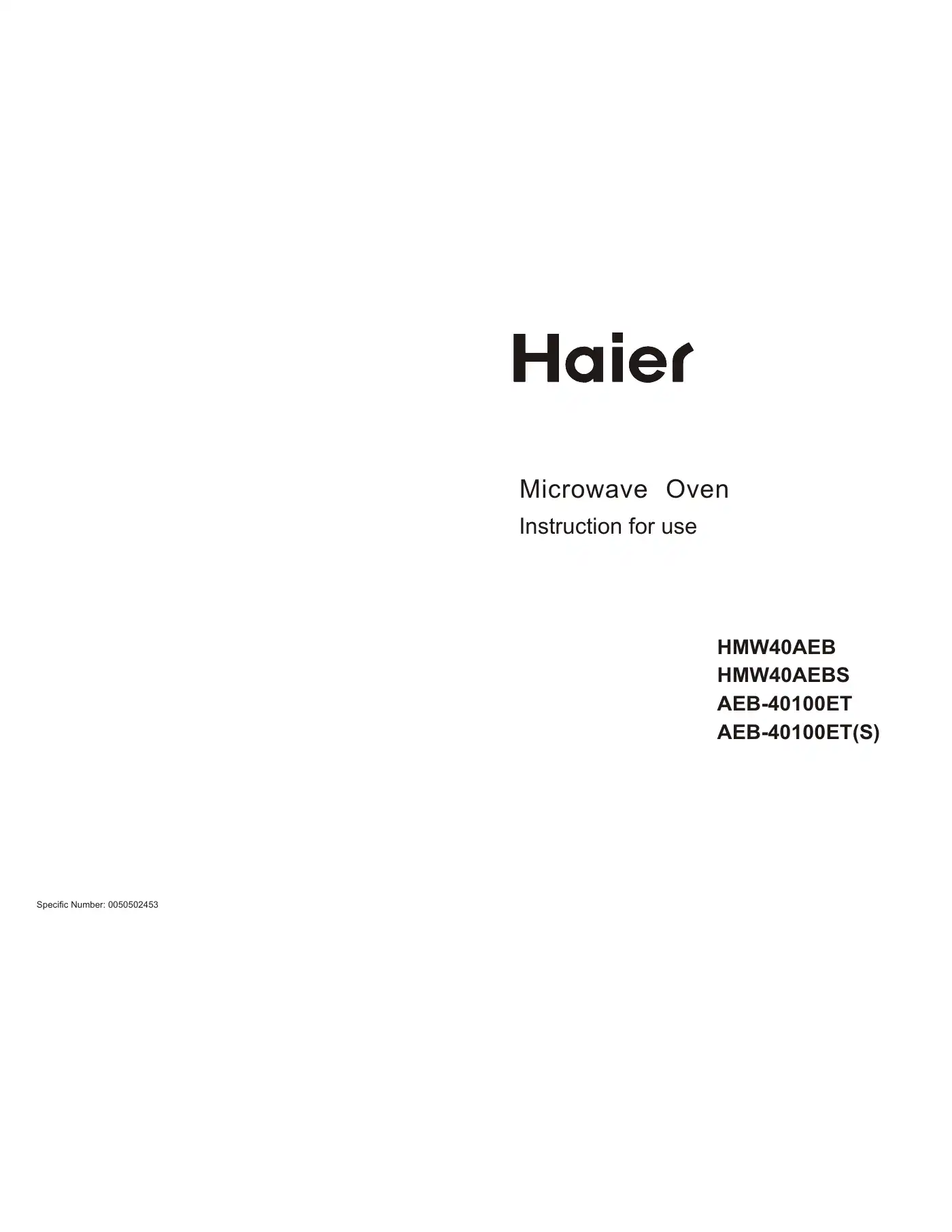 Haier HMW40AEB Instructions For Use Manual Manual pdf 1 page image