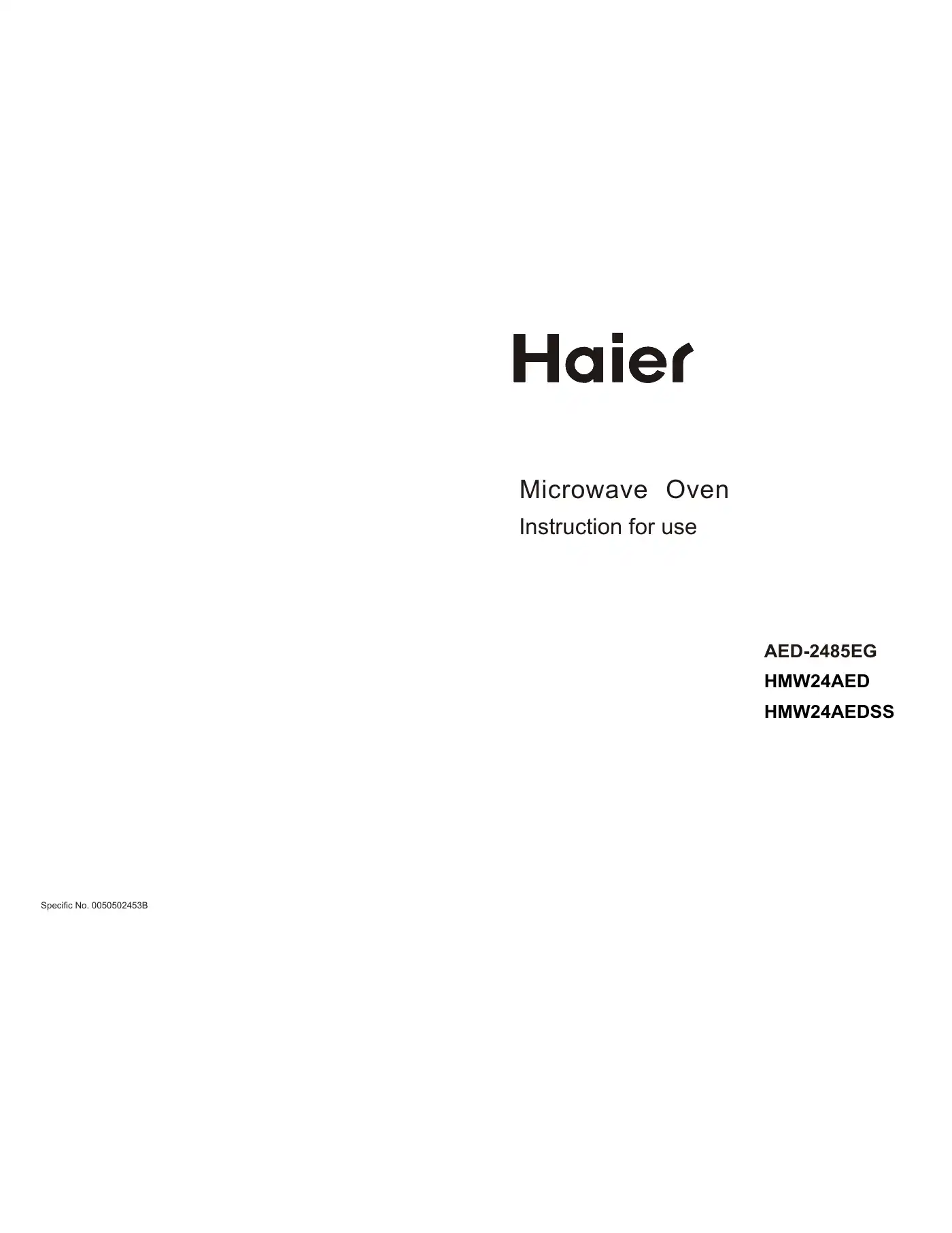 Haier AED-2485EG Instructions For Use Manual Manual pdf 1 page image