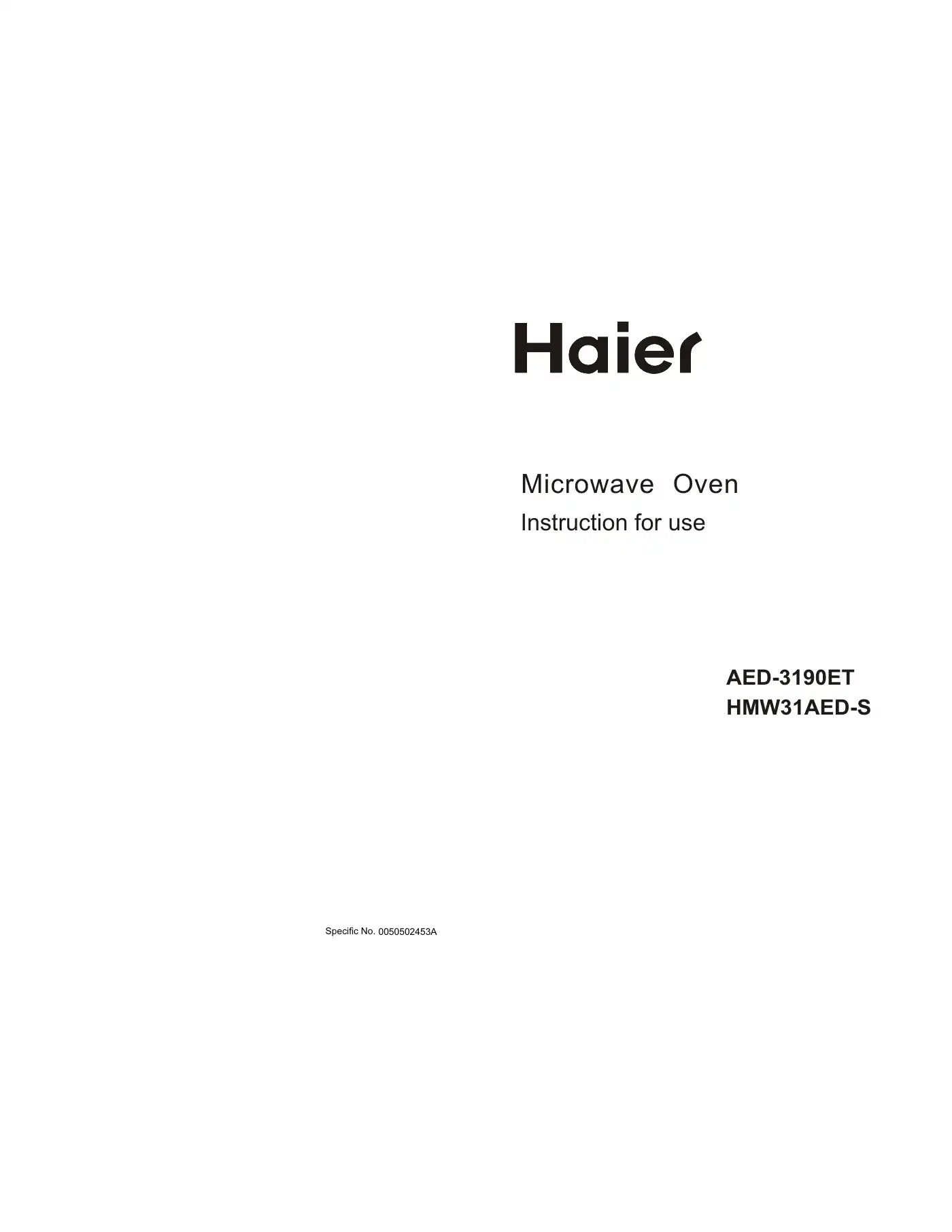 Haier AED-3190ET Instructions For Use Manual Manual pdf 1 page image