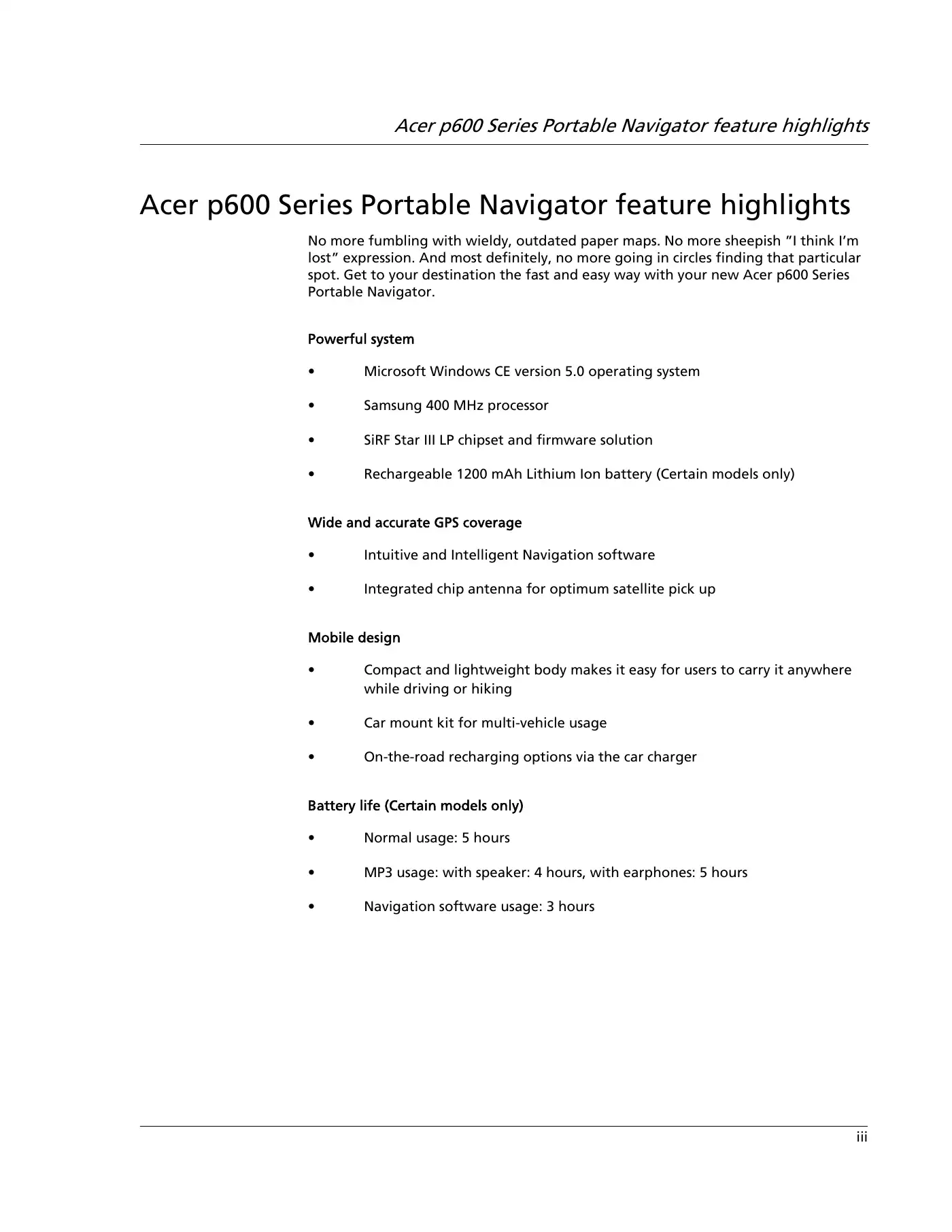 Acer P600 Series User Manual Manual pdf 5 page image