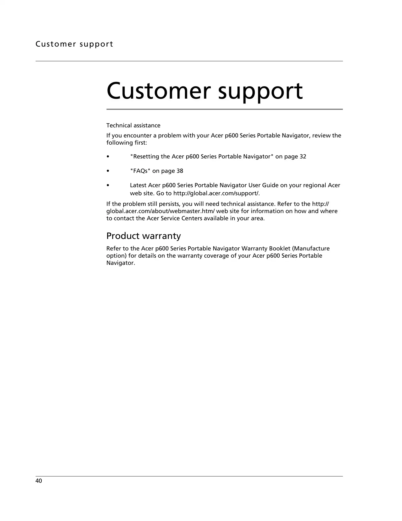 Acer P600 Series User Manual Manual pdf 64 page image