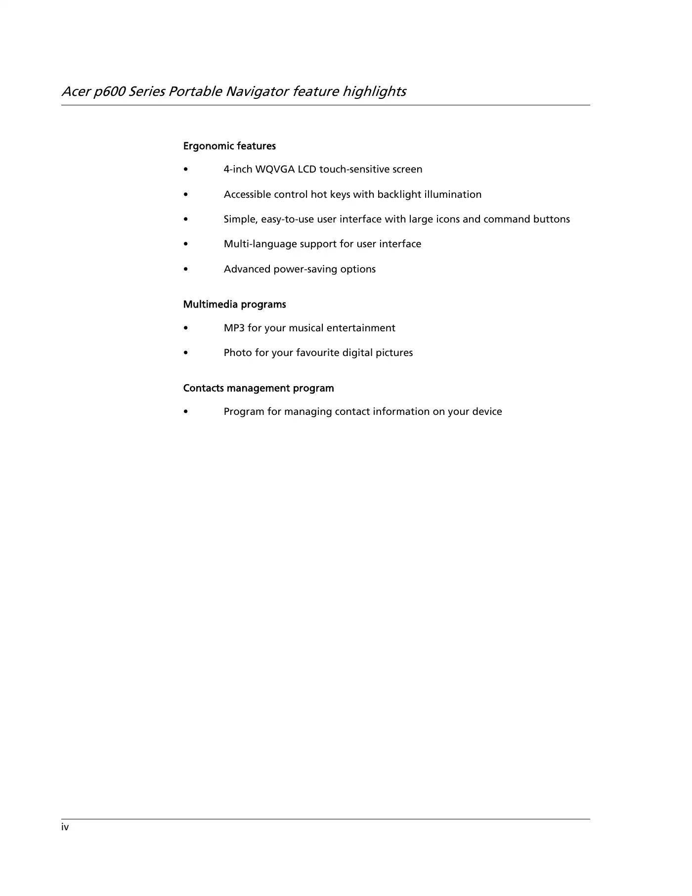 Acer P600 Series User Manual Manual pdf 6 page image
