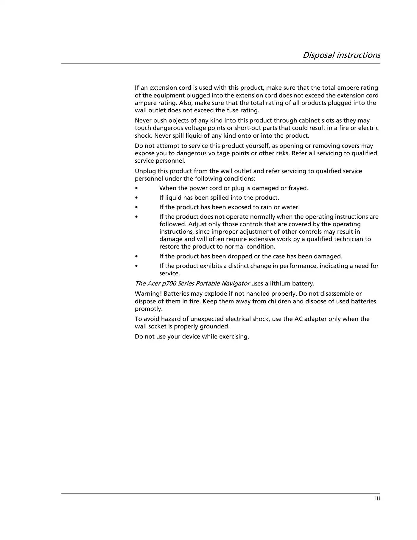 Acer p700 Series User Manual Manual pdf 5 page image