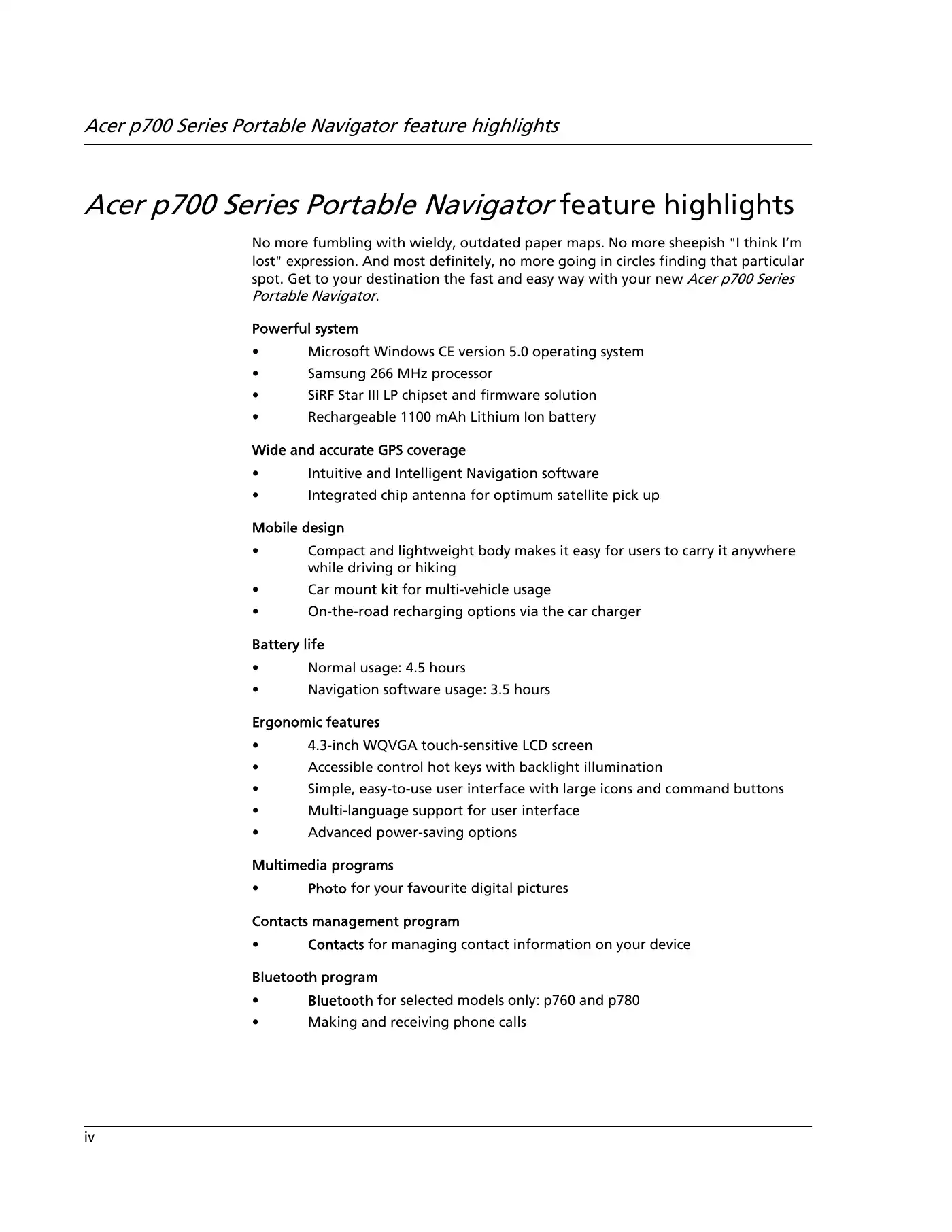 Acer p700 Series User Manual Manual pdf 6 page image