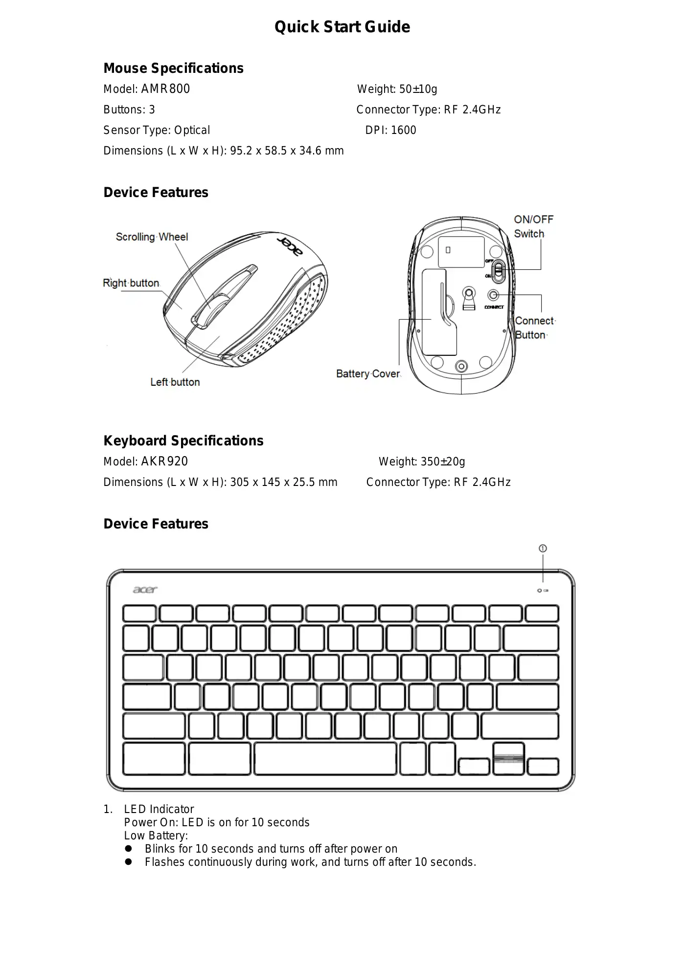 Acer AMR800 Quick Start Manual Manual pdf 1 page image
