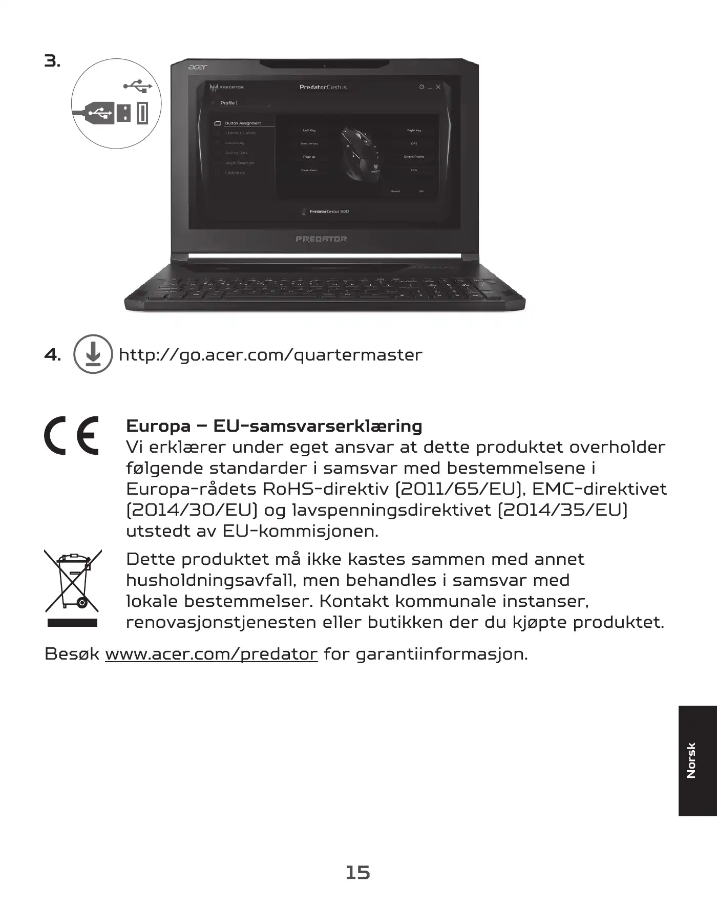 Acer PREDATOR CESTUS 500 Quick Start Manual Manual pdf 17 page image