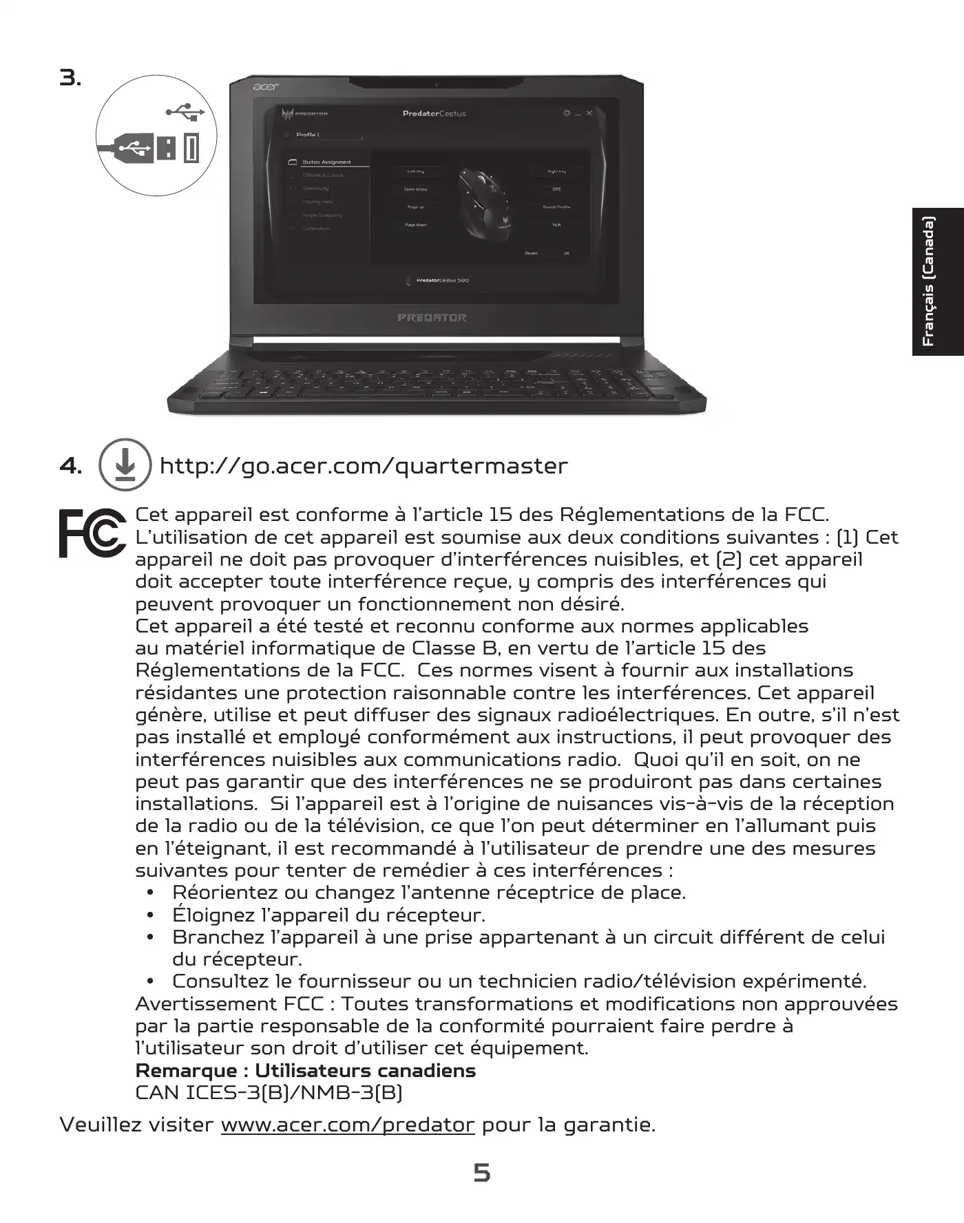Acer PREDATOR CESTUS 500 Quick Start Manual Manual pdf 7 page image