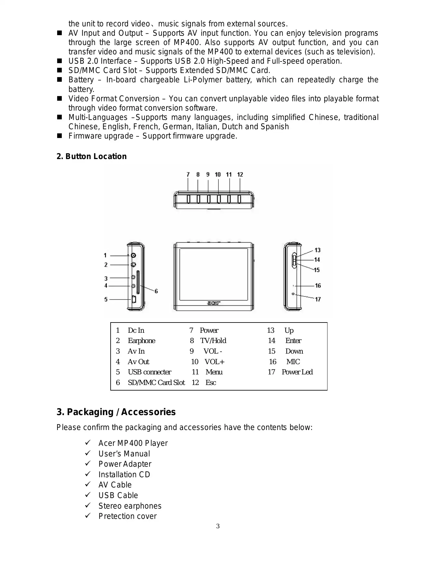 Acer MP400 User Manual Manual pdf 5 page image