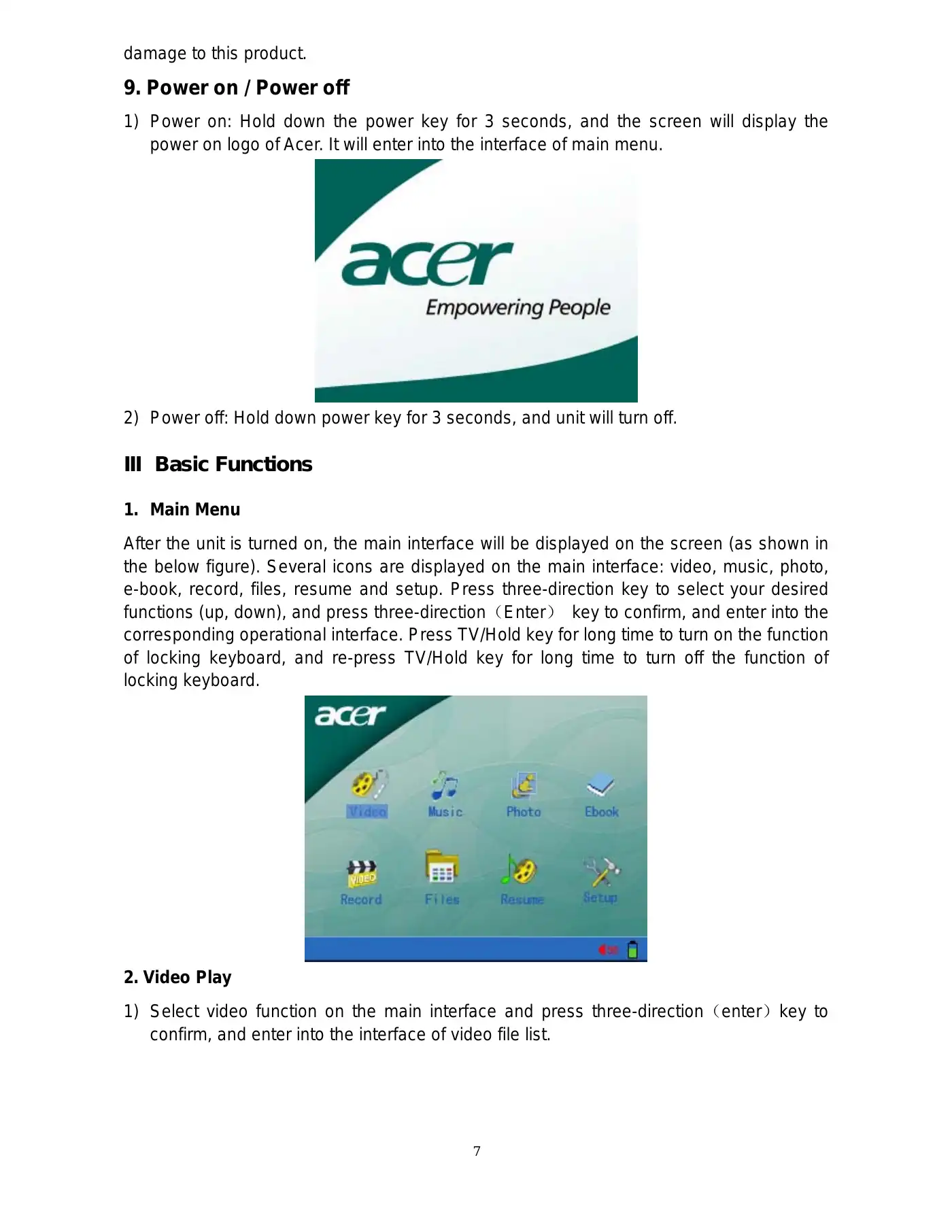 Acer MP400 User Manual Manual pdf 9 page image