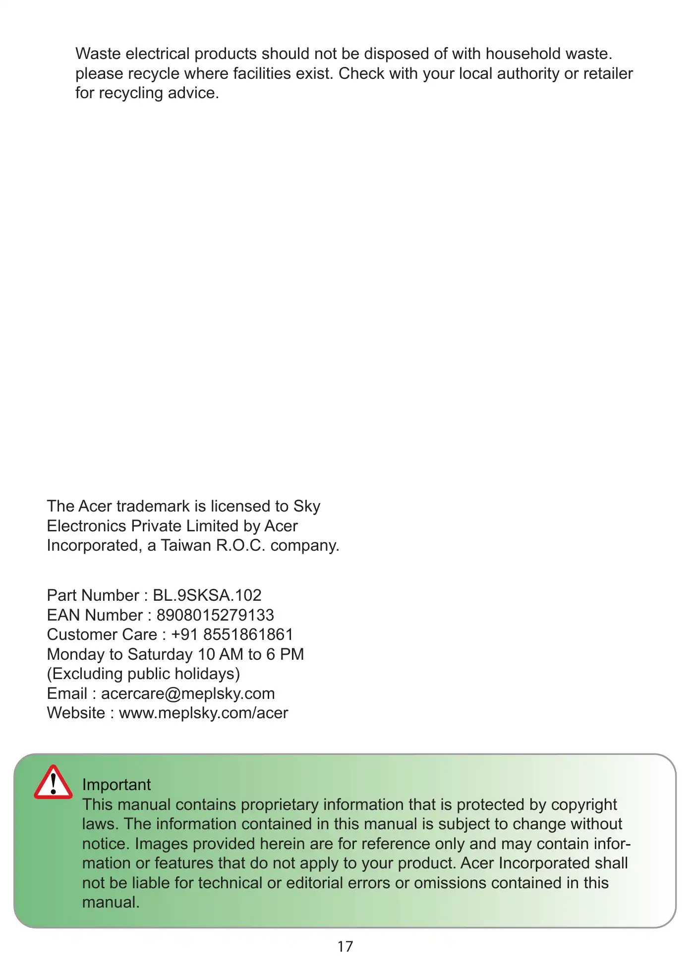 Acer ACBS001S User Manual Manual pdf 17 page image