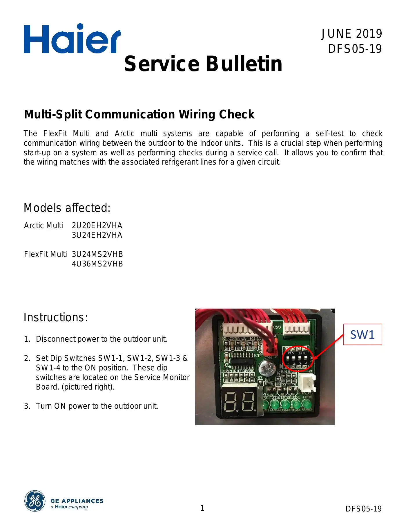 Haier Arctic Multi Series Service Bulletin Manual pdf 1 page image