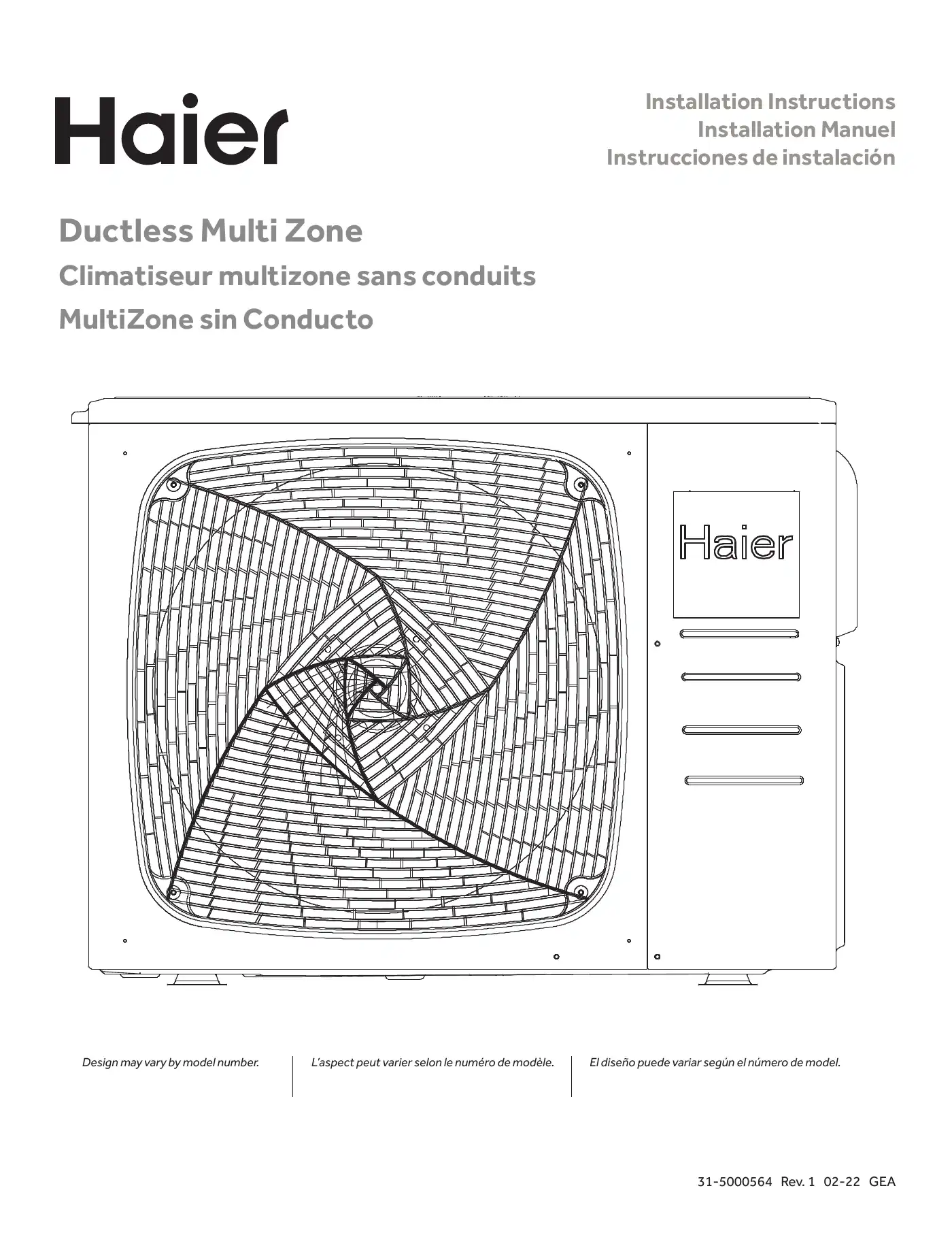 Haier 2U18MS2HDA1 Installation Instructions Manual Manual pdf 1 page image