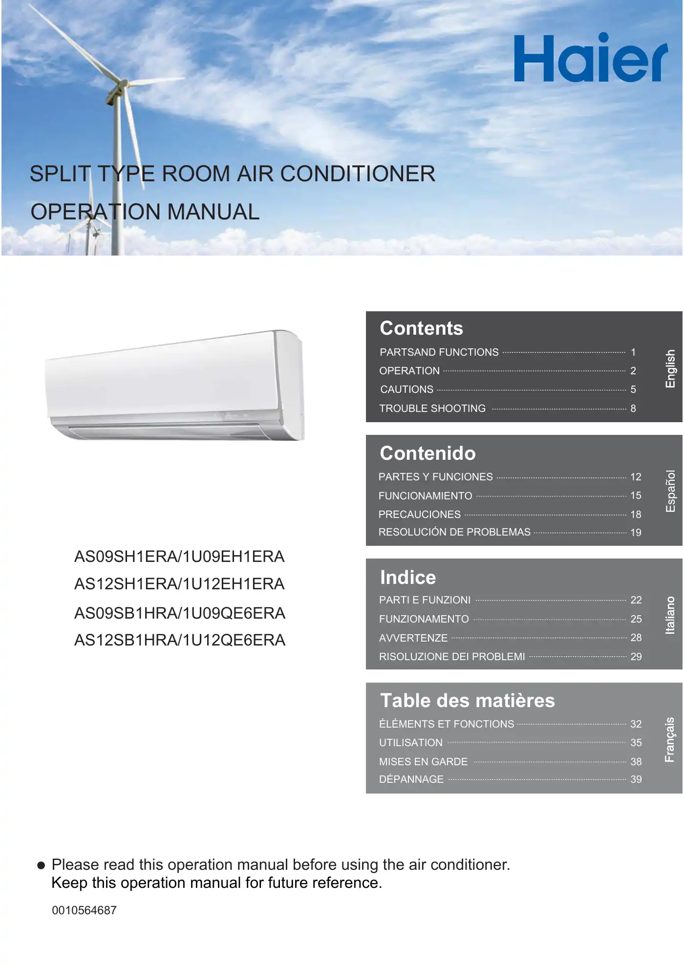 Haier AS09SH1ERA/1U09EH1ERA Operation Manual Manual pdf 1 page image