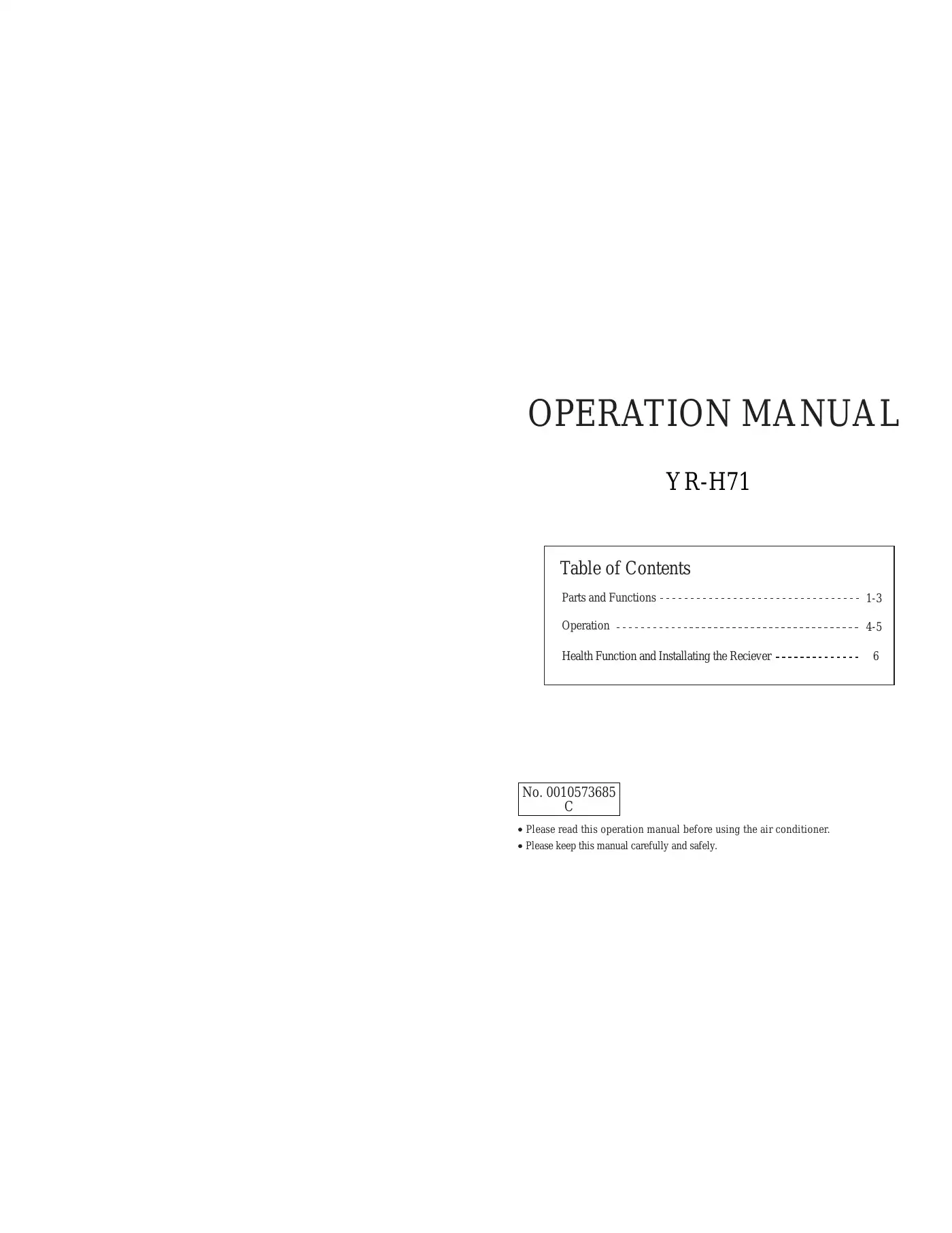 Haier YR-H71 Operation Manual Manual pdf 1 page image