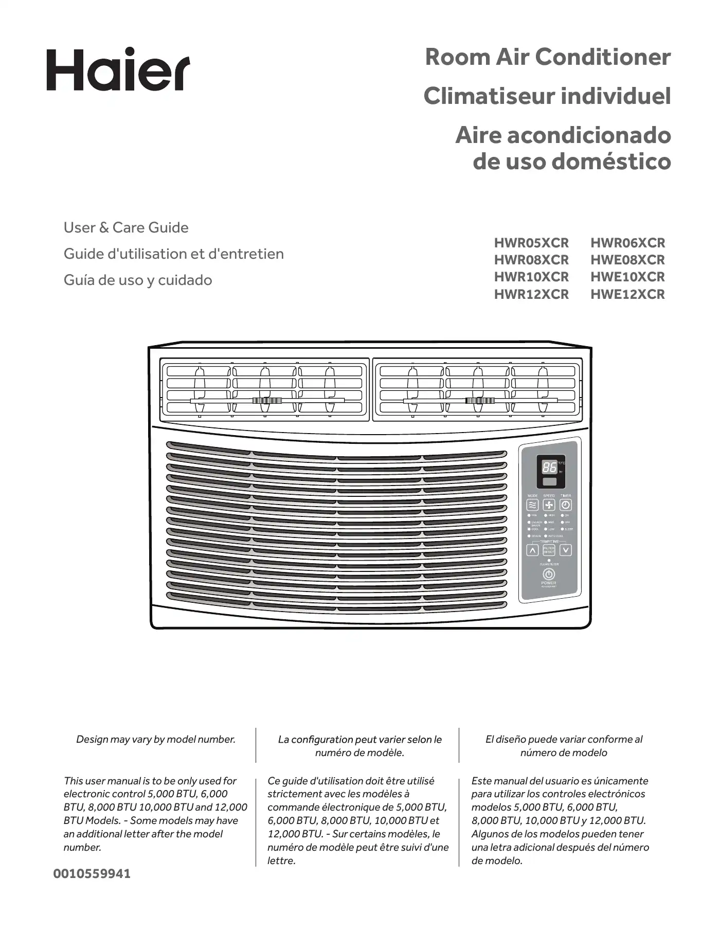 Haier HWR05XCR User & Care Manual Manual pdf 1 page image