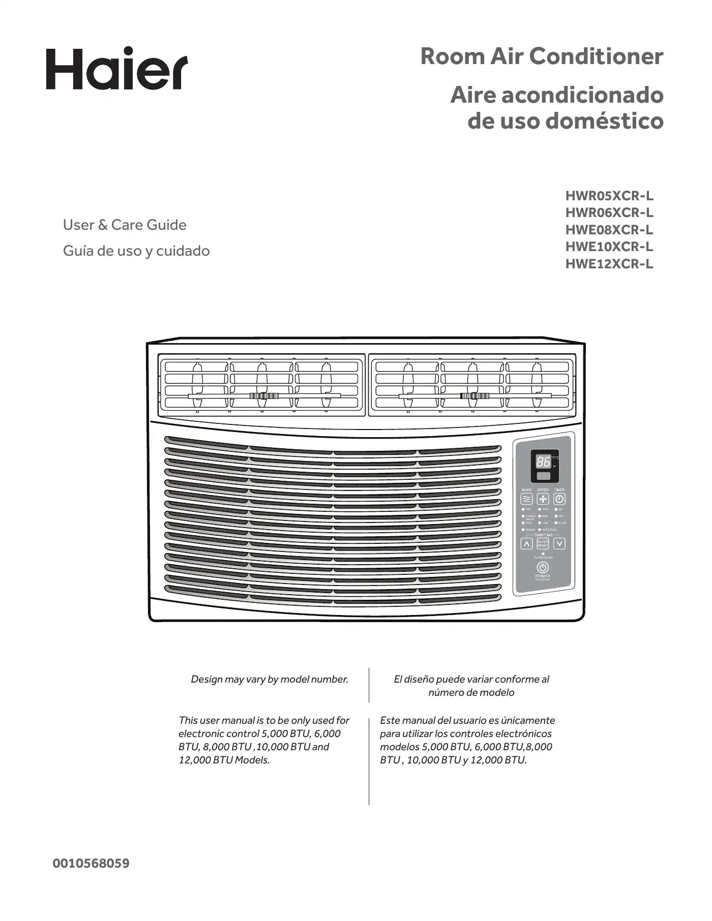 Haier HWR05XCR-L User & Care Manual Manual pdf 1 page image