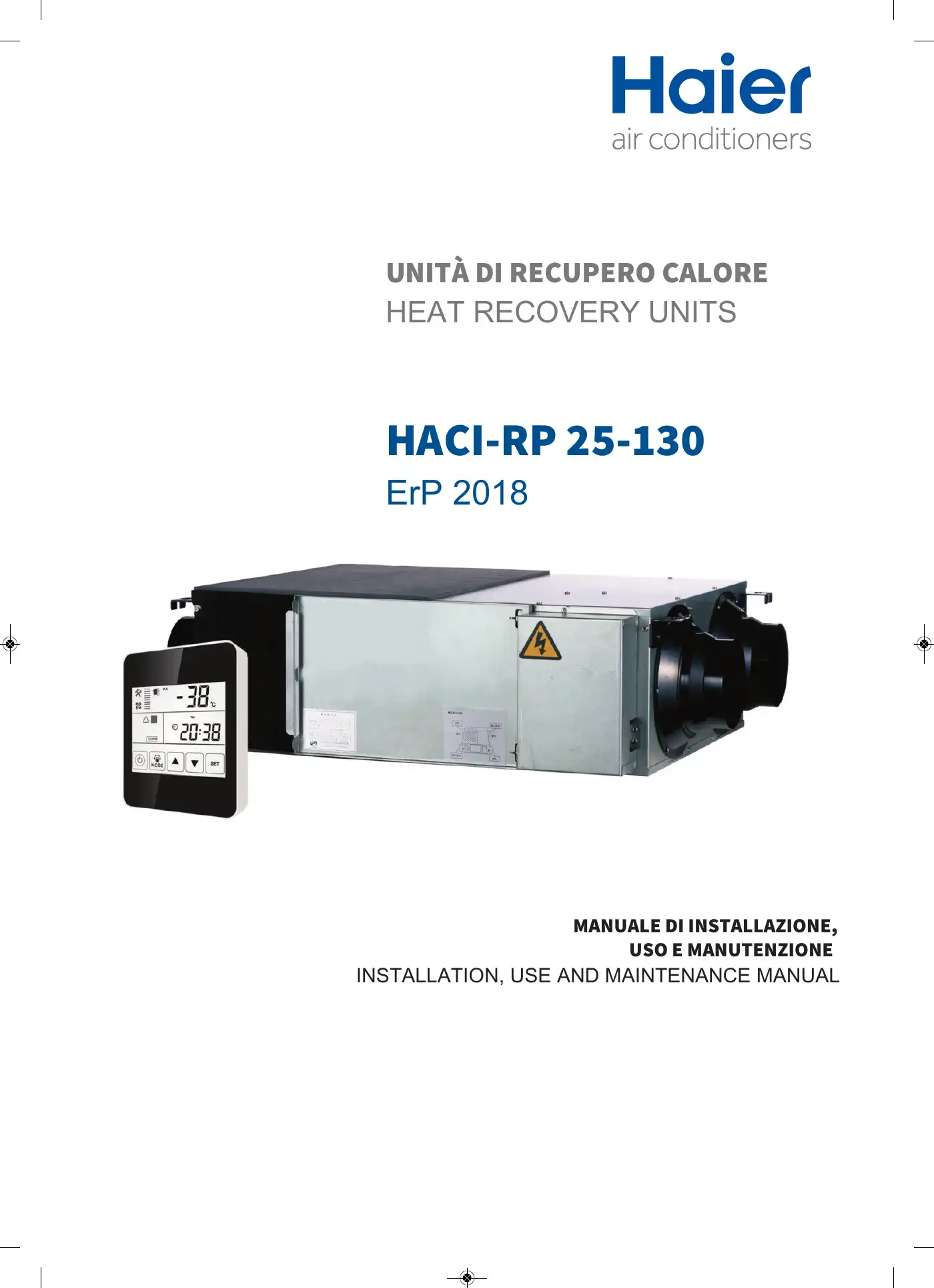 Haier HACI-RP 25 Instructions For Installation, Use And Maintenance Manual Manual pdf 1 page image