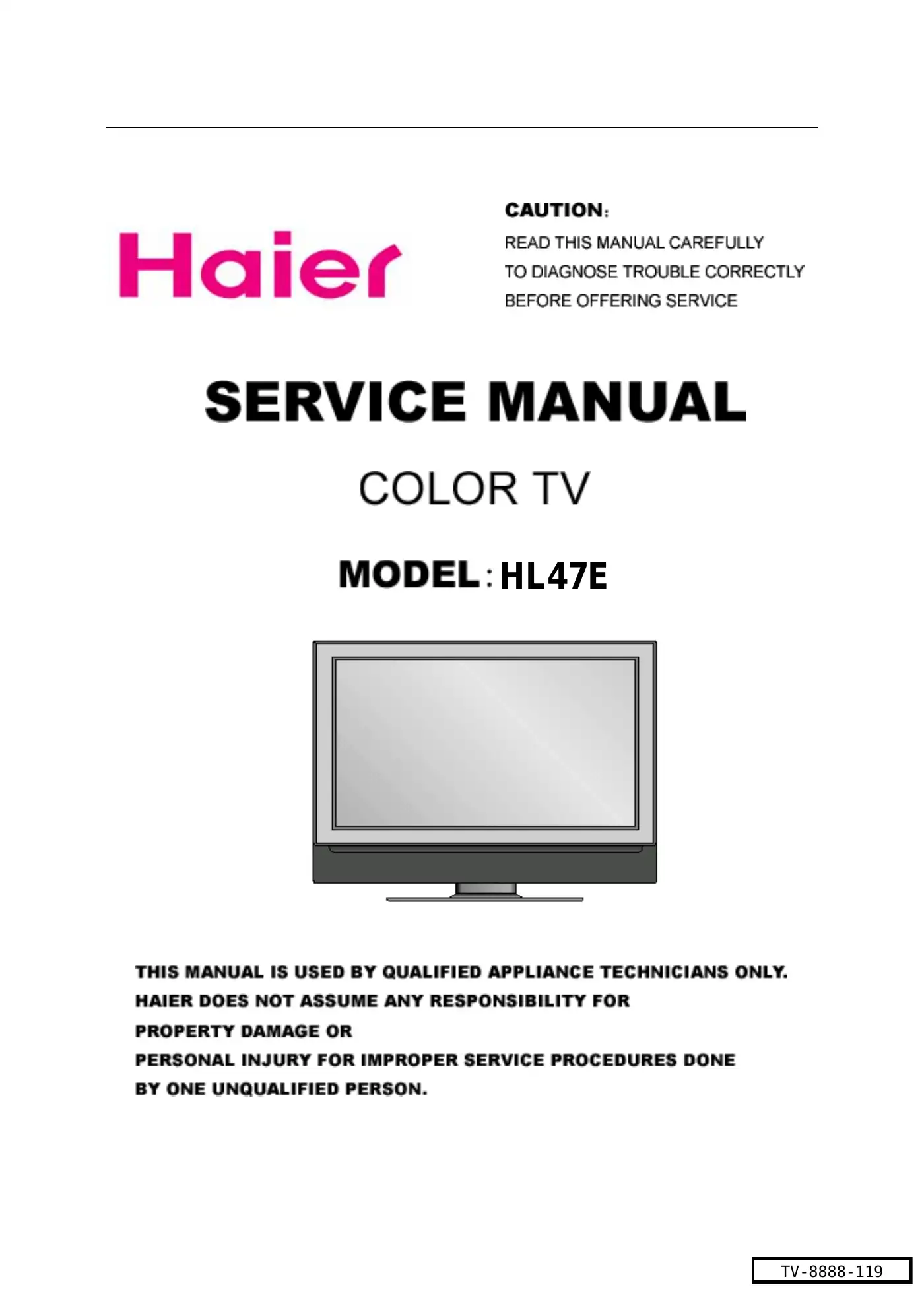 Haier HL47E Service Manual Manual pdf 1 page image