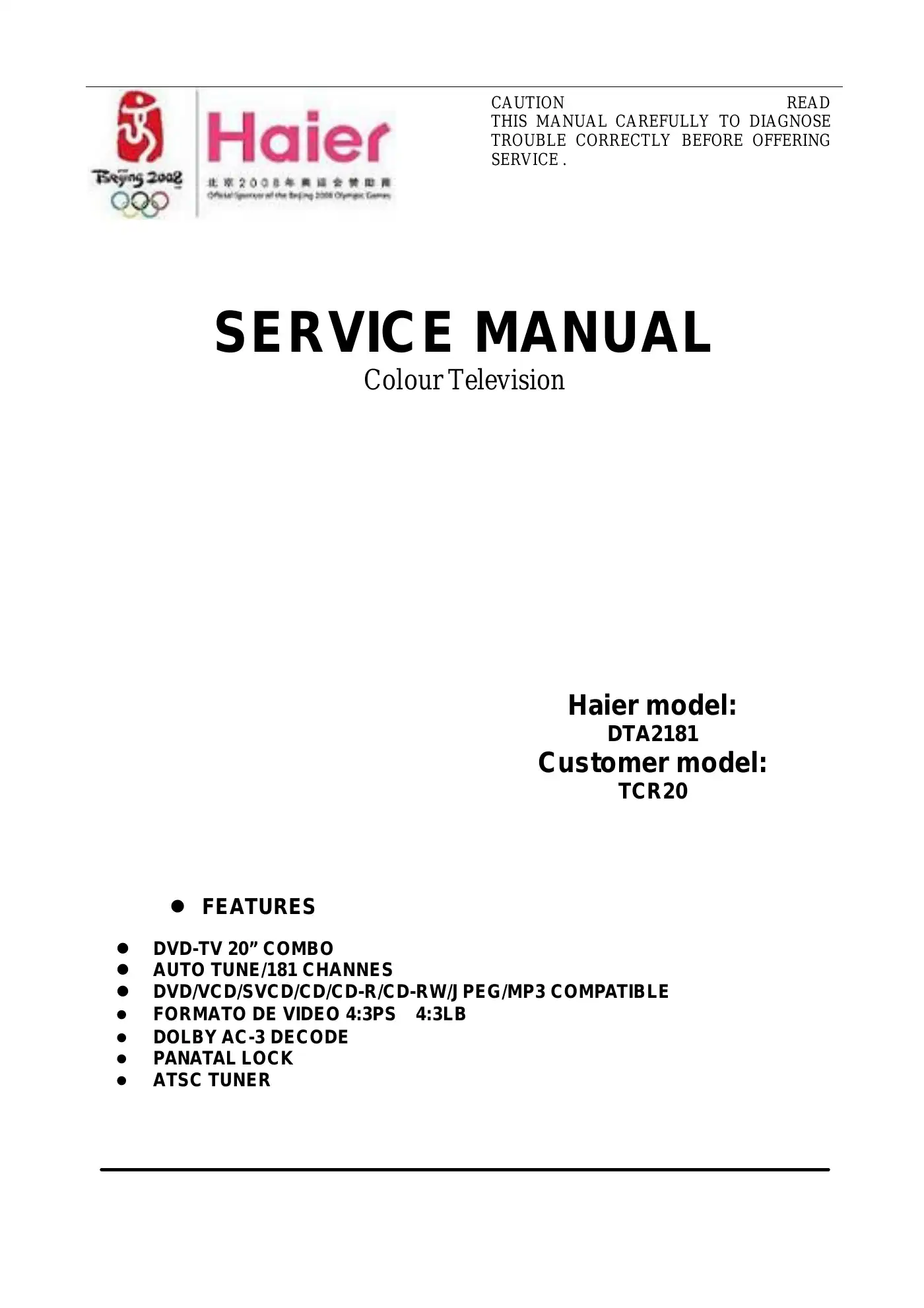 Haier DTA2181 Service Manual Manual pdf 1 page image