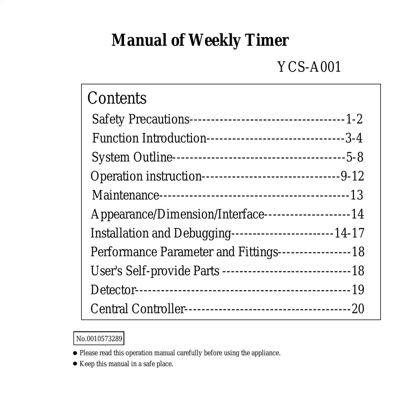 Haier YCS-A001 Manual Manual pdf 1 page image