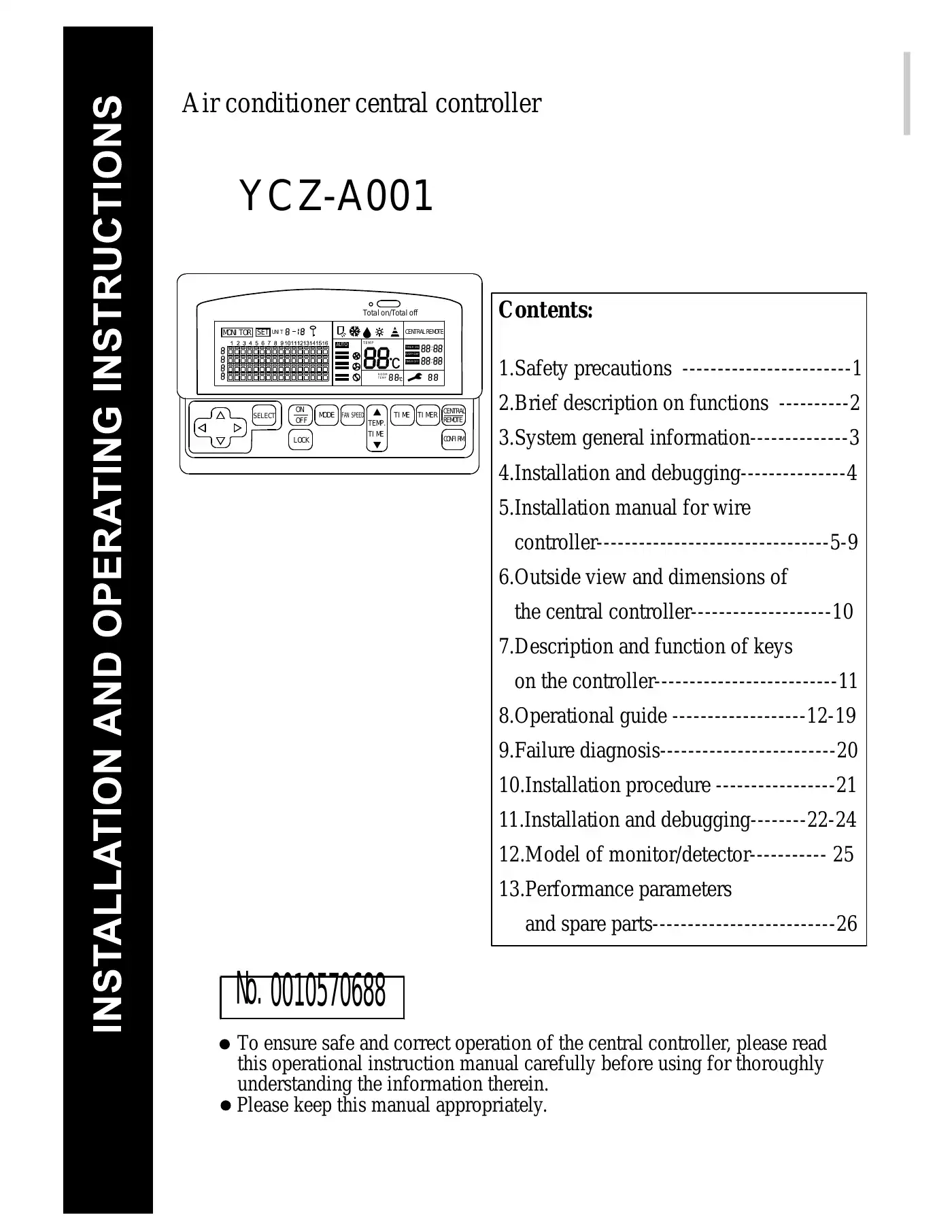 Haier YCZ-A001 Installation And Operating Instruction Manual pdf 1 page image