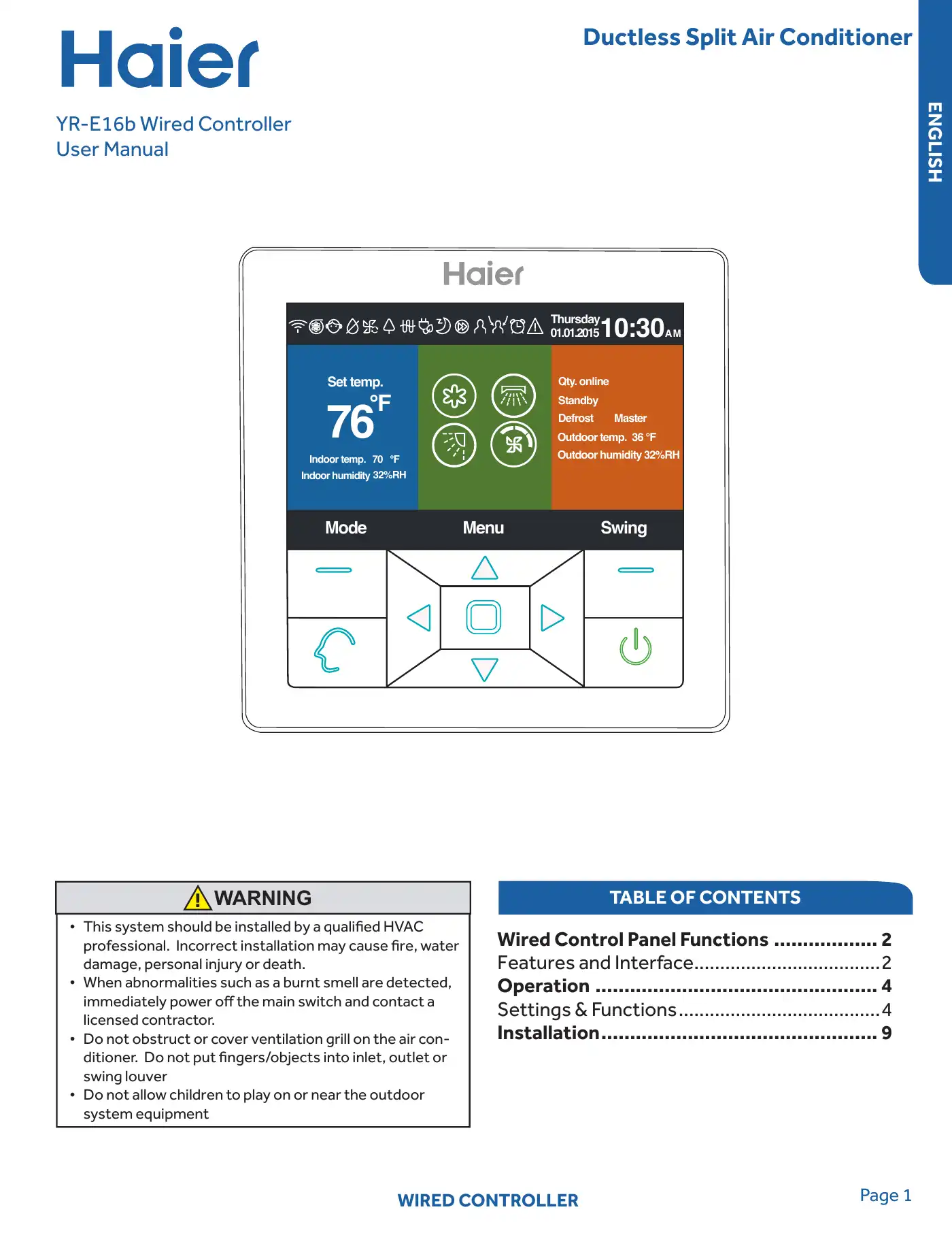 Haier YR-E16b User Manual Manual pdf 1 page image
