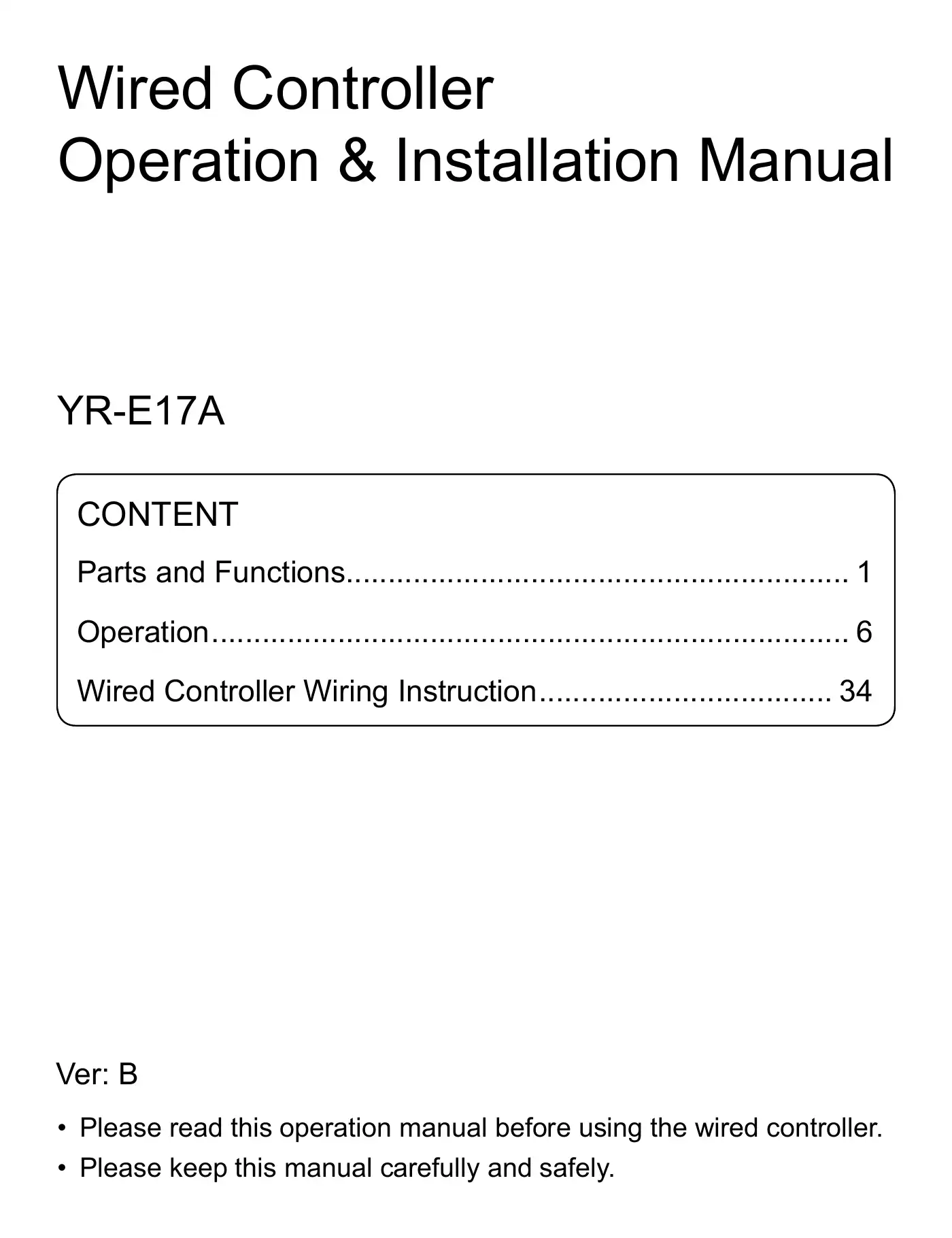 Haier YR-E17A Operation & Installation Manual Manual pdf 1 page image