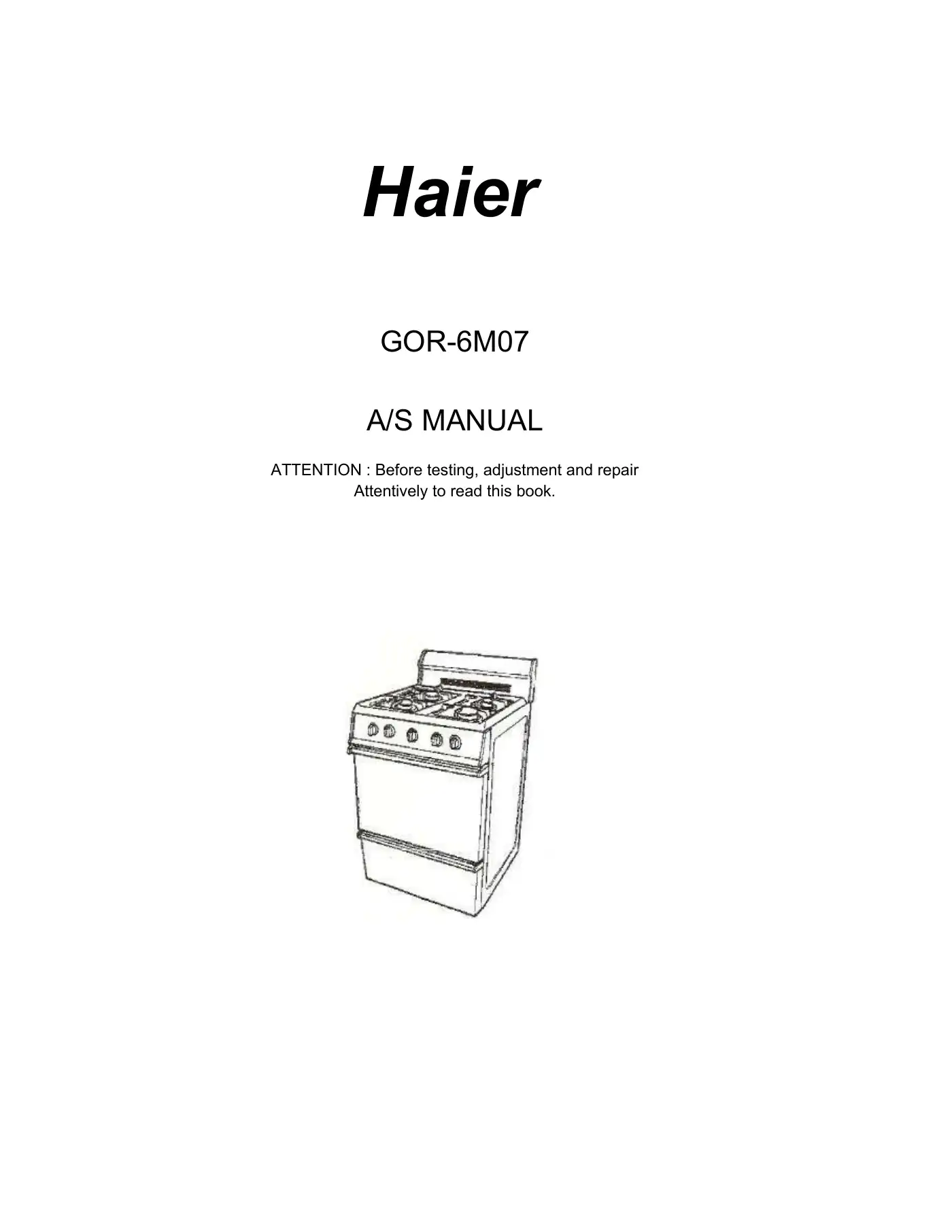 Haier GOR-6M07 Service And Repair Manual Manual pdf 1 page image