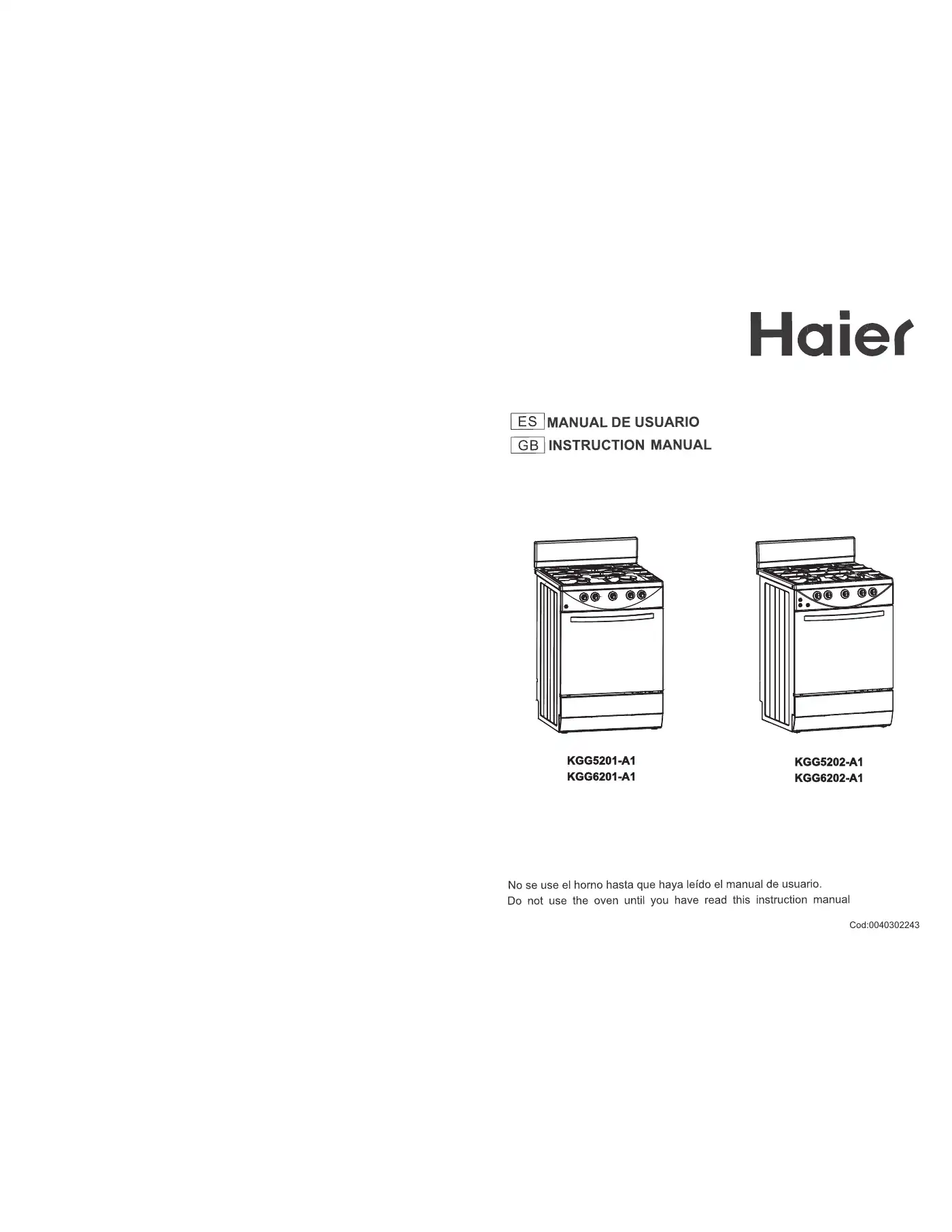 Haier KGG5201-A1 Instruction Manual Manual pdf 1 page image