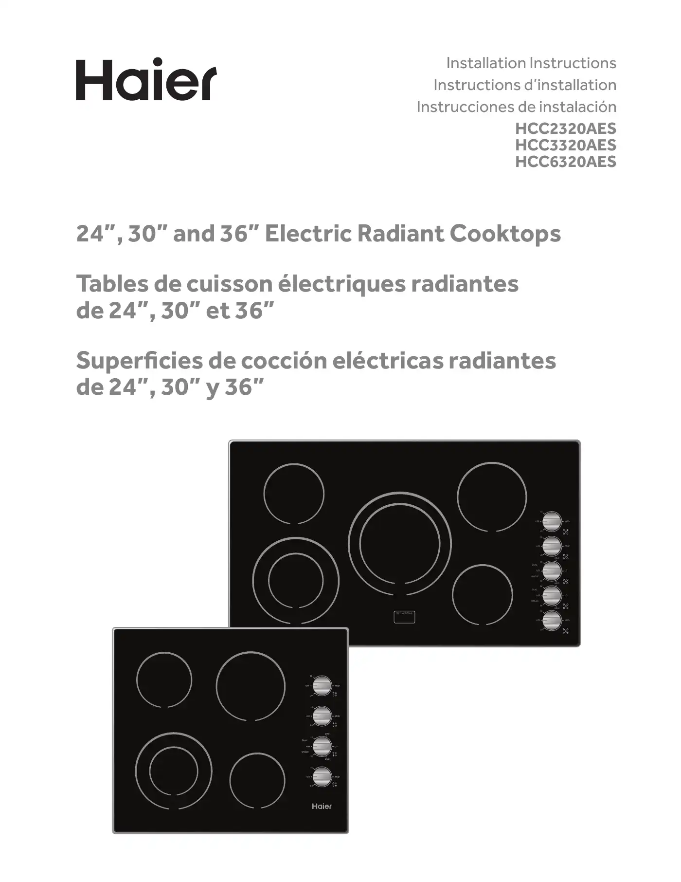 Haier HCC2320AES Installation Instructions Manual Manual pdf 1 page image