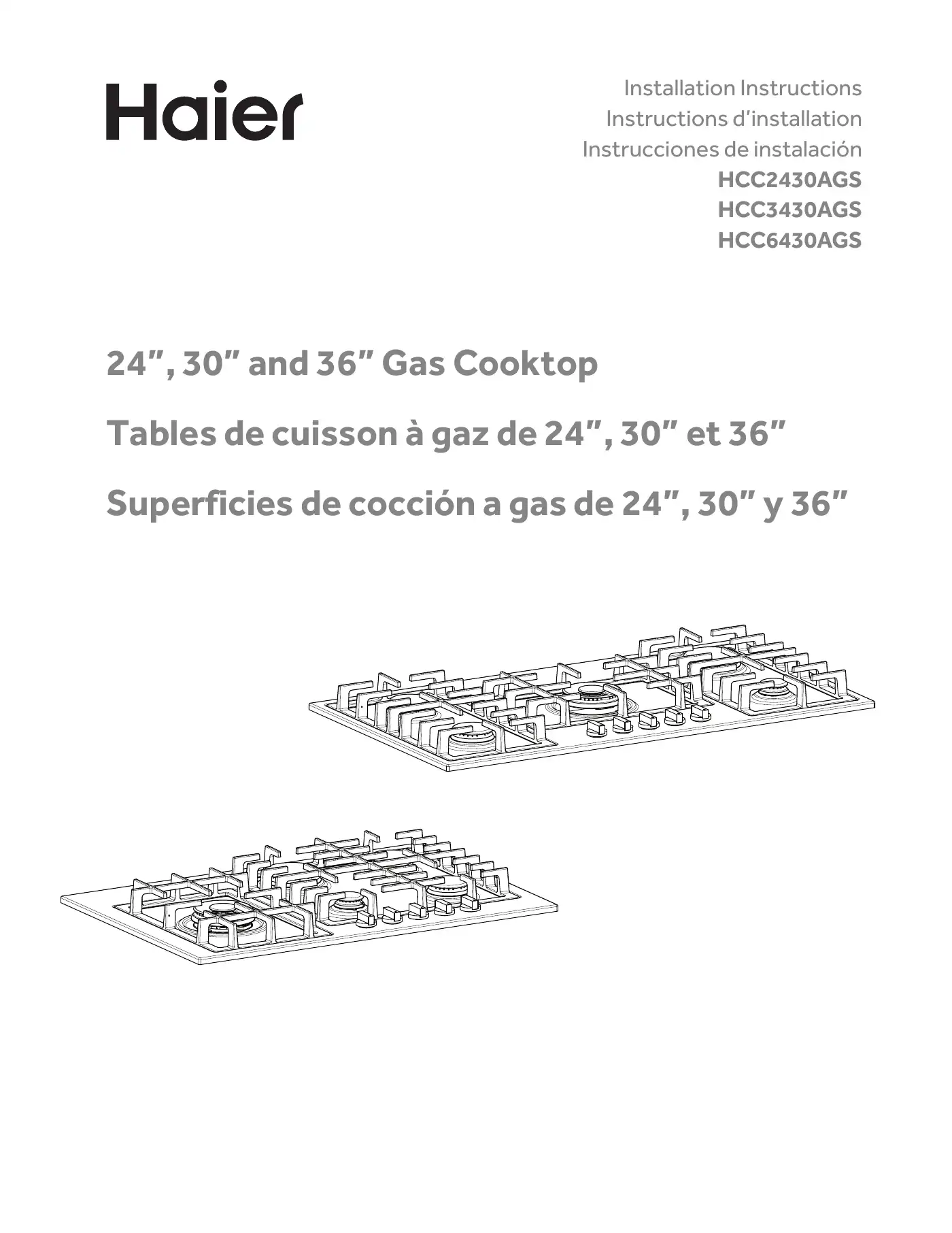 Haier HCC2430AGS Installation Instructions Manual Manual pdf 1 page image