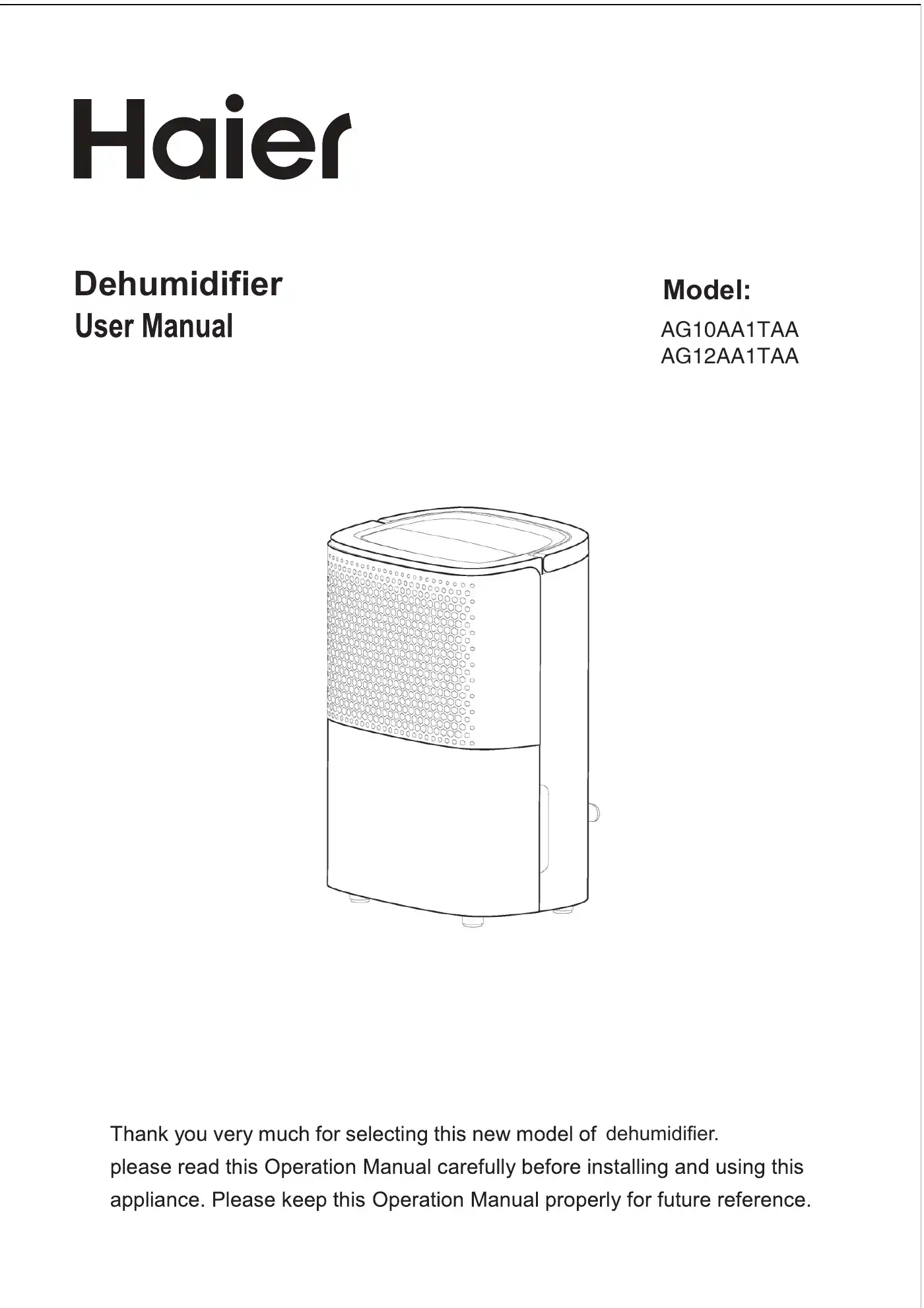Haier AG10AA1TAA User Manual Manual pdf 1 page image