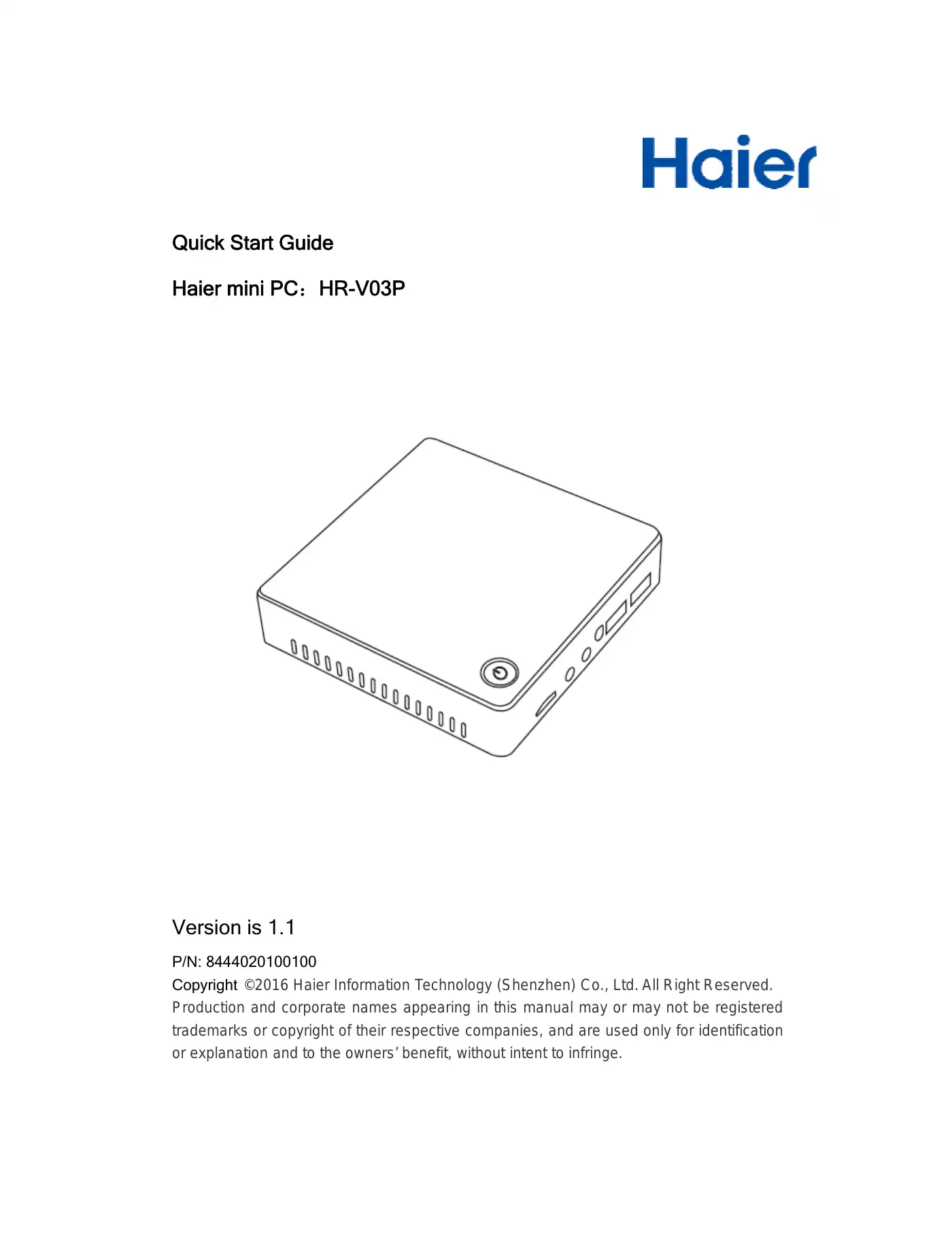 Haier HR-V03P Quick Start Manual Manual pdf 1 page image