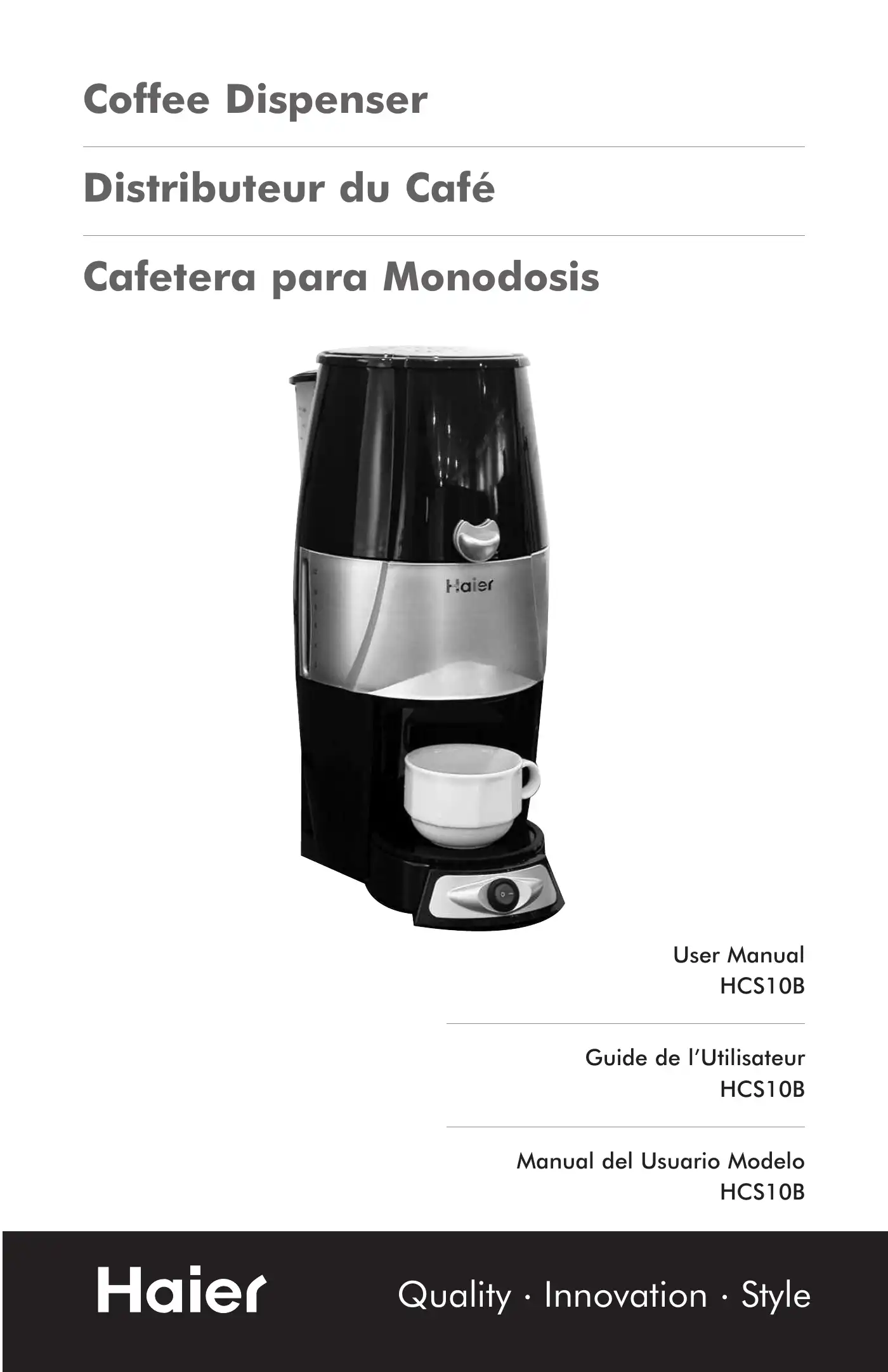 Haier HCS10B User Manual Manual pdf 1 page image